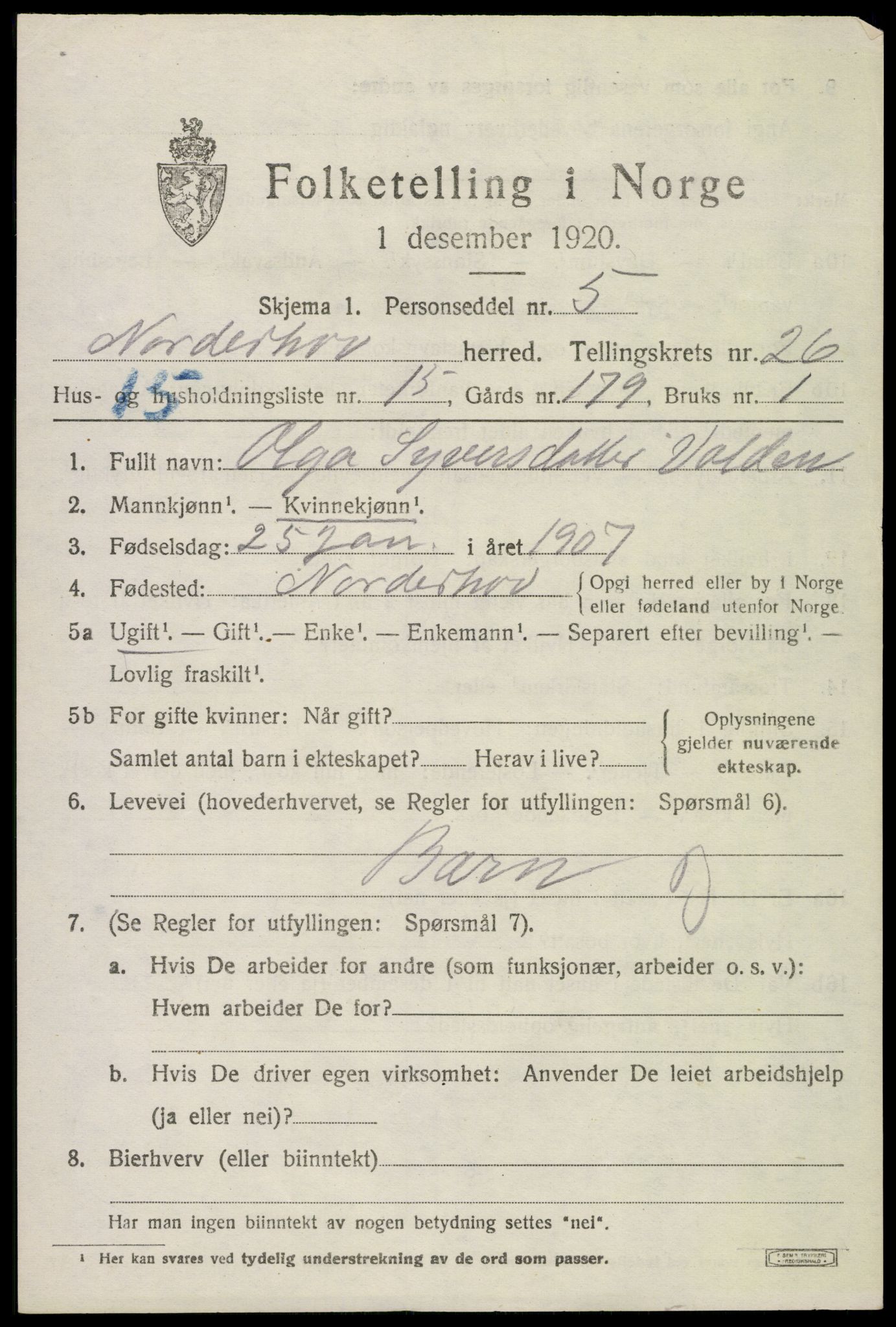 SAKO, 1920 census for Norderhov, 1920, p. 24277