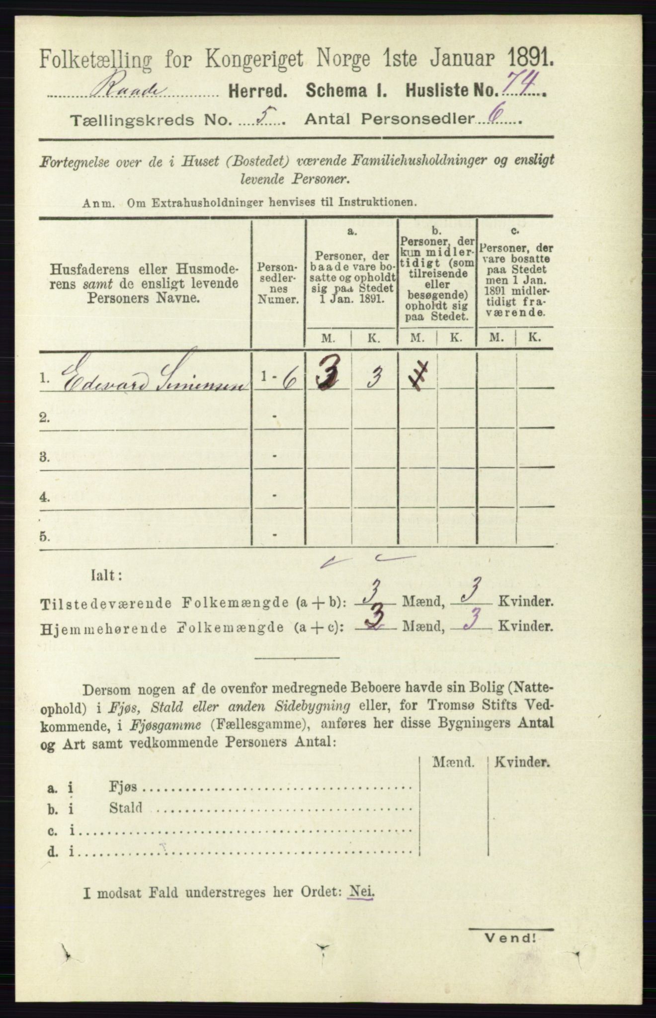 RA, 1891 census for 0135 Råde, 1891, p. 2588