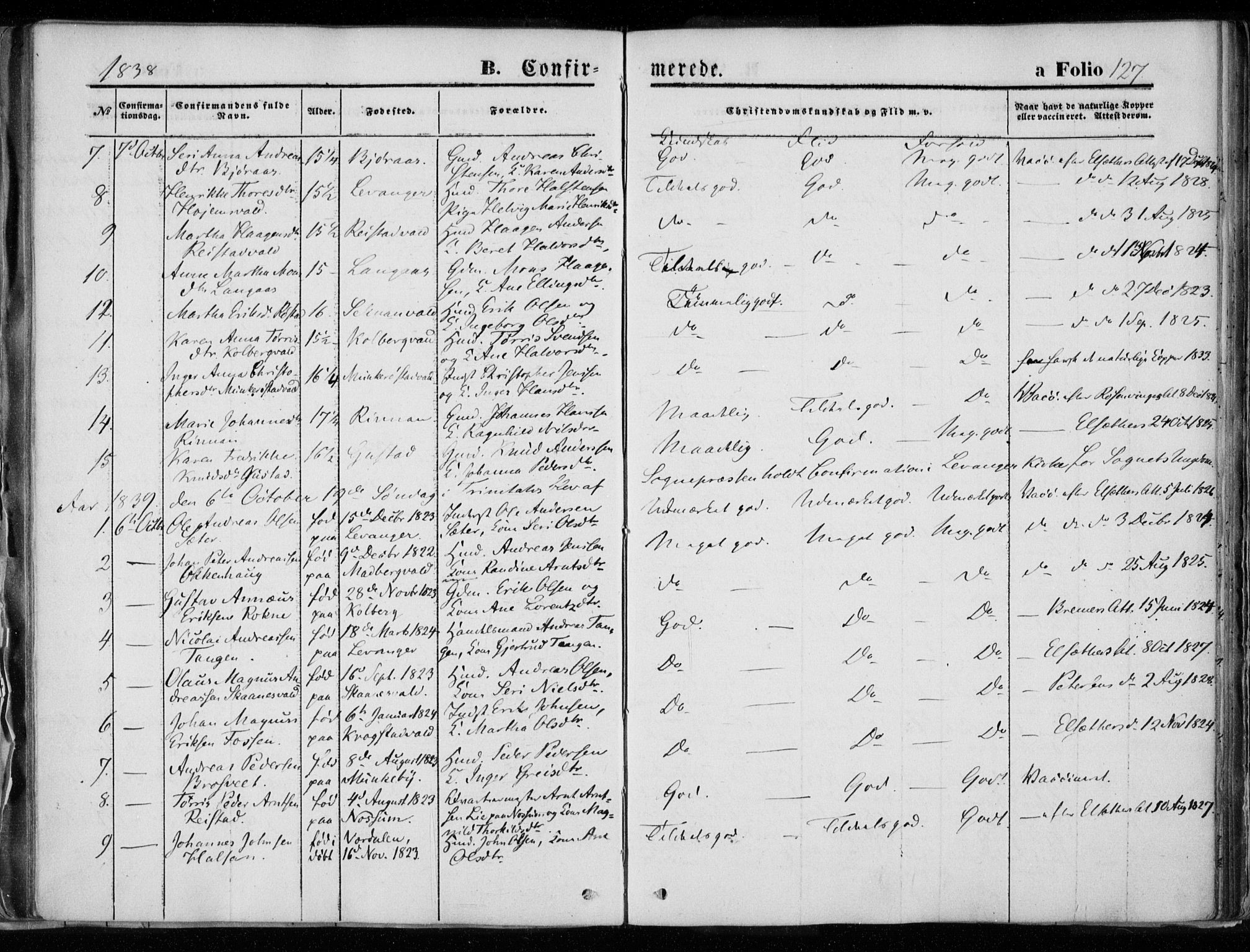 Ministerialprotokoller, klokkerbøker og fødselsregistre - Nord-Trøndelag, SAT/A-1458/720/L0183: Parish register (official) no. 720A01, 1836-1855, p. 127