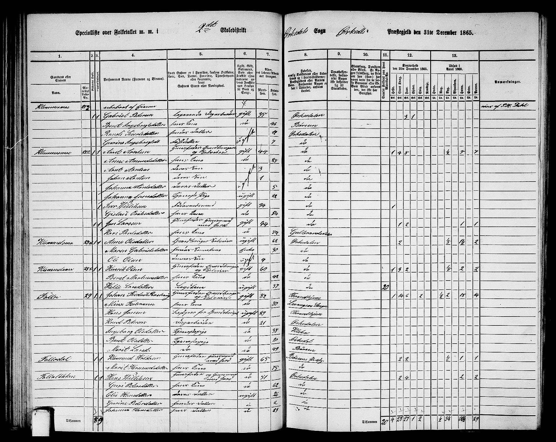 RA, 1865 census for Orkdal, 1865, p. 65