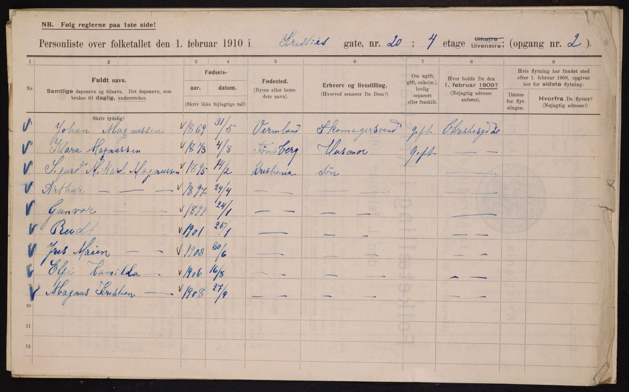 OBA, Municipal Census 1910 for Kristiania, 1910, p. 11834