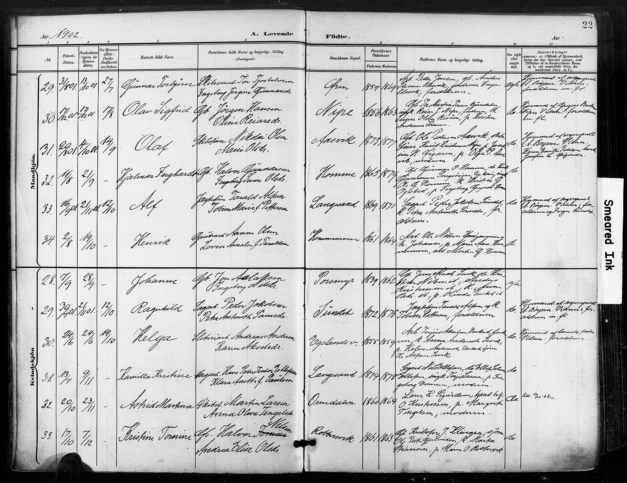 Søndeled sokneprestkontor, AV/SAK-1111-0038/F/Fa/L0006: Parish register (official) no. A 6, 1900-1922, p. 22