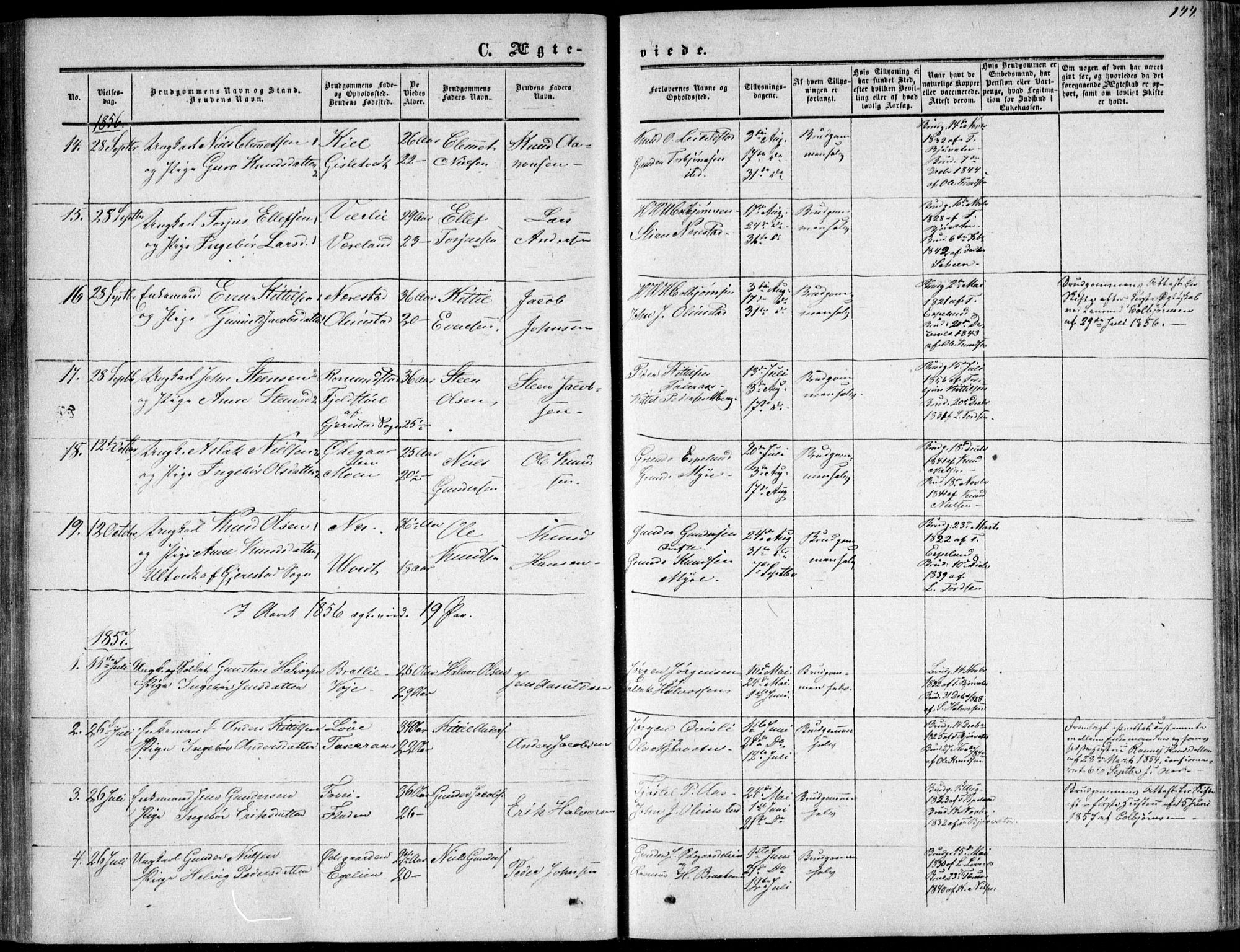 Gjerstad sokneprestkontor, SAK/1111-0014/F/Fa/Fab/L0003: Parish register (official) no. A 3, 1853-1878, p. 144