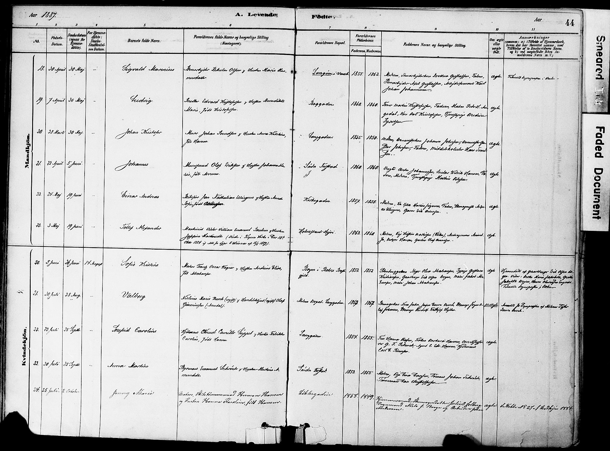 Holmestrand kirkebøker, SAKO/A-346/F/Fa/L0004: Parish register (official) no. 4, 1880-1901, p. 44
