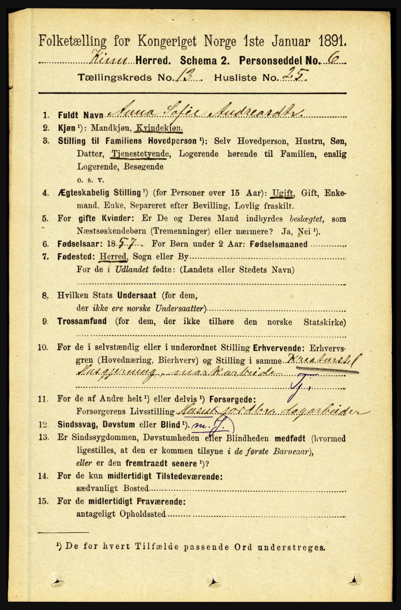 RA, 1891 census for 1437 Kinn, 1891, p. 5238