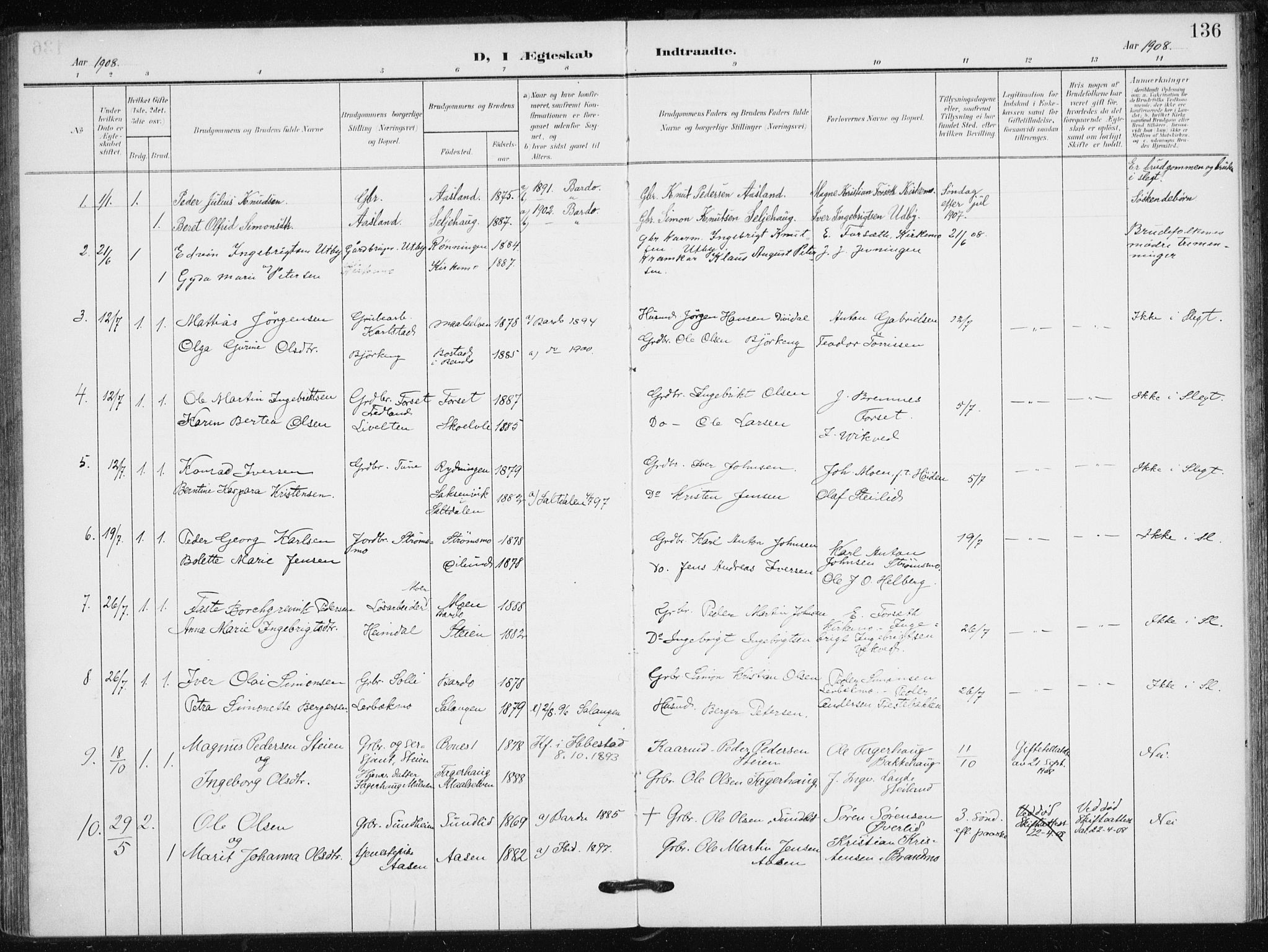 Målselv sokneprestembete, AV/SATØ-S-1311/G/Ga/Gaa/L0013kirke: Parish register (official) no. 13, 1903-1919, p. 136