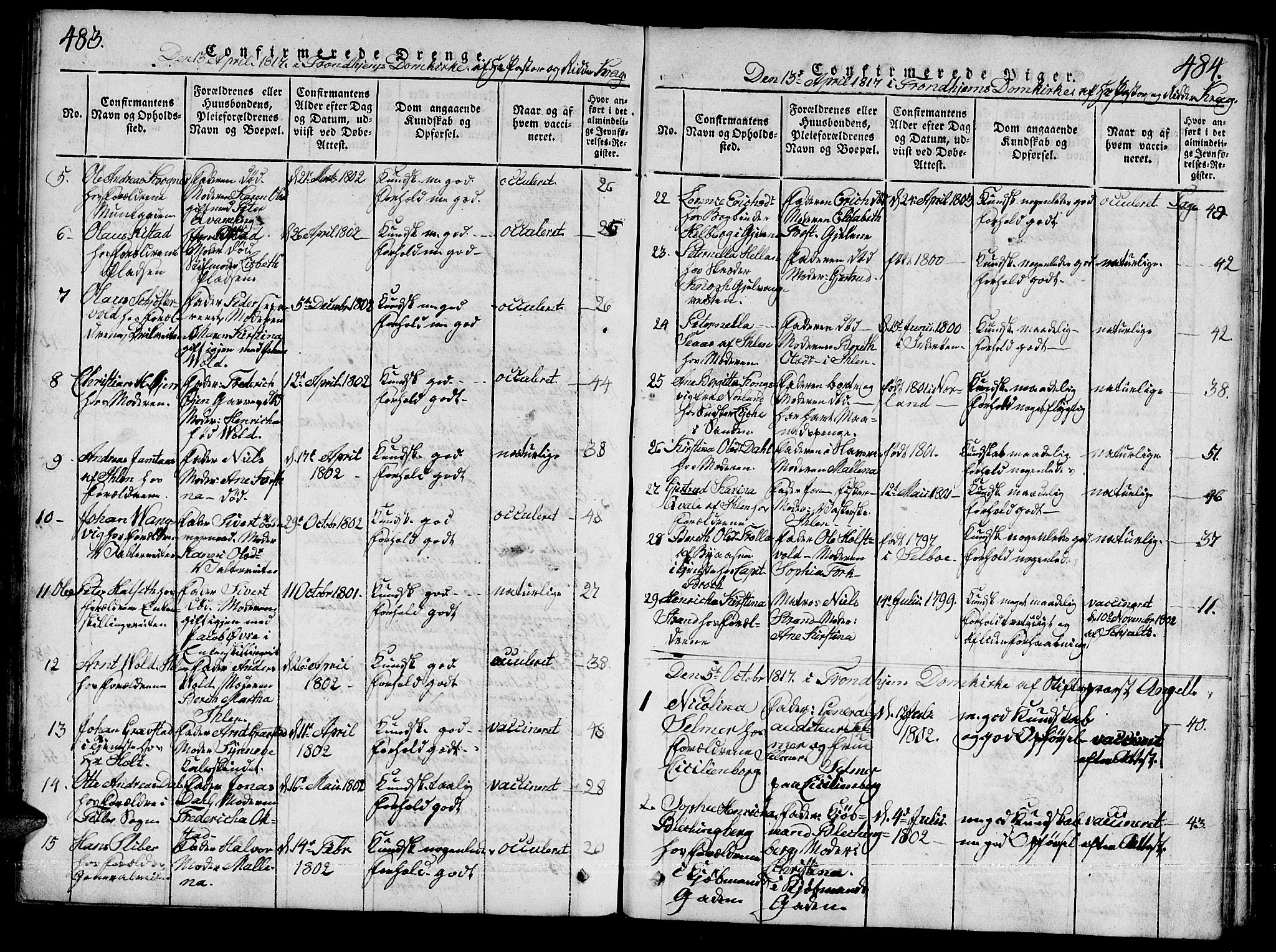 Ministerialprotokoller, klokkerbøker og fødselsregistre - Sør-Trøndelag, SAT/A-1456/601/L0043: Parish register (official) no. 601A11, 1815-1821, p. 483-484