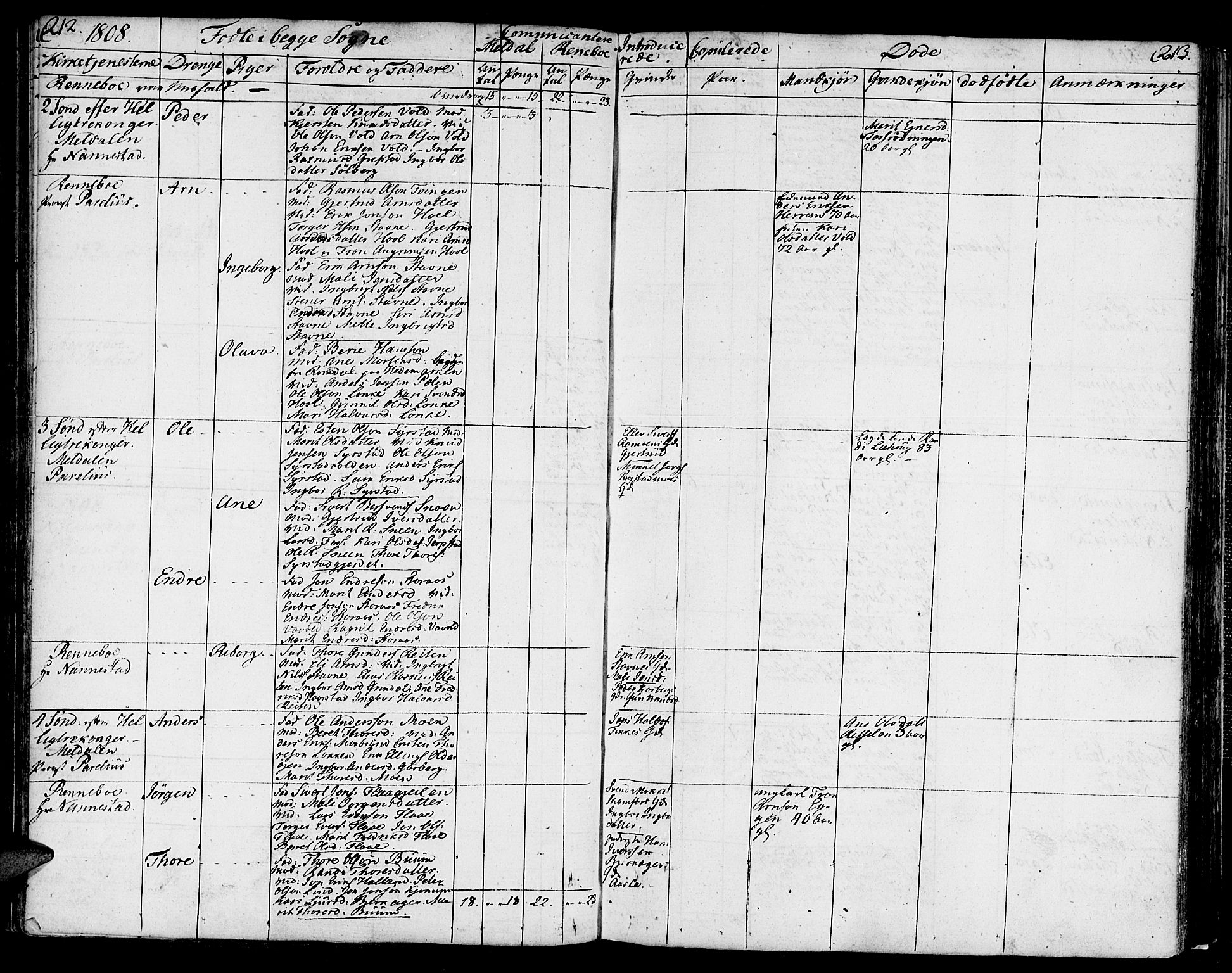 Ministerialprotokoller, klokkerbøker og fødselsregistre - Sør-Trøndelag, AV/SAT-A-1456/672/L0852: Parish register (official) no. 672A05, 1776-1815, p. 212-213