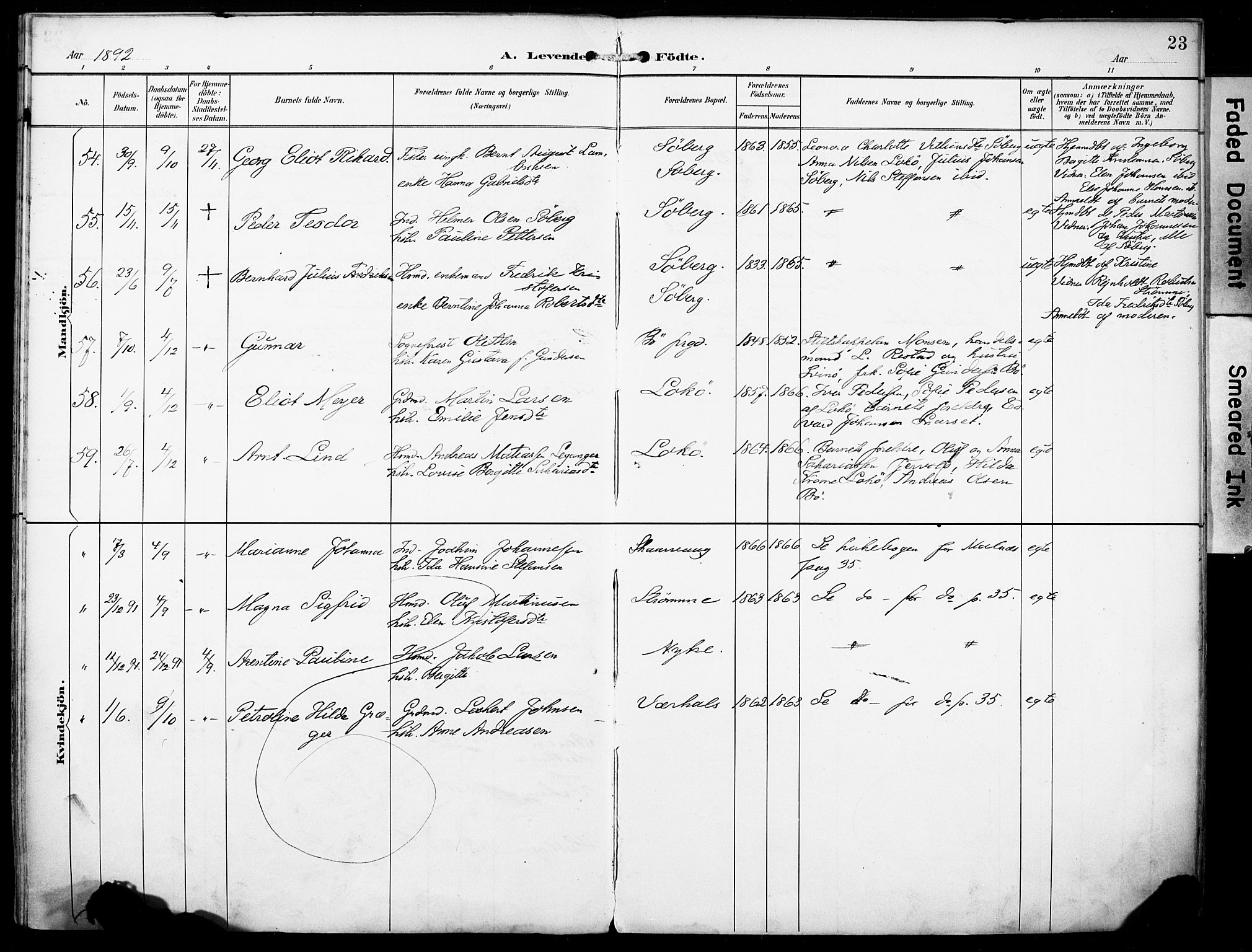 Ministerialprotokoller, klokkerbøker og fødselsregistre - Nordland, SAT/A-1459/891/L1303: Parish register (official) no. 891A08, 1891-1894, p. 23