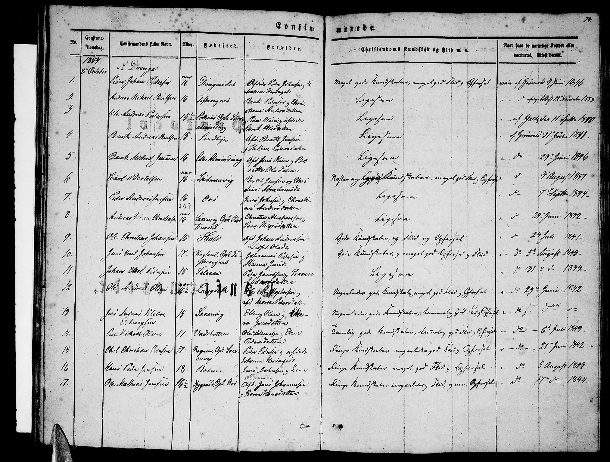 Ministerialprotokoller, klokkerbøker og fødselsregistre - Nordland, SAT/A-1459/847/L0678: Parish register (copy) no. 847C06, 1854-1870, p. 74