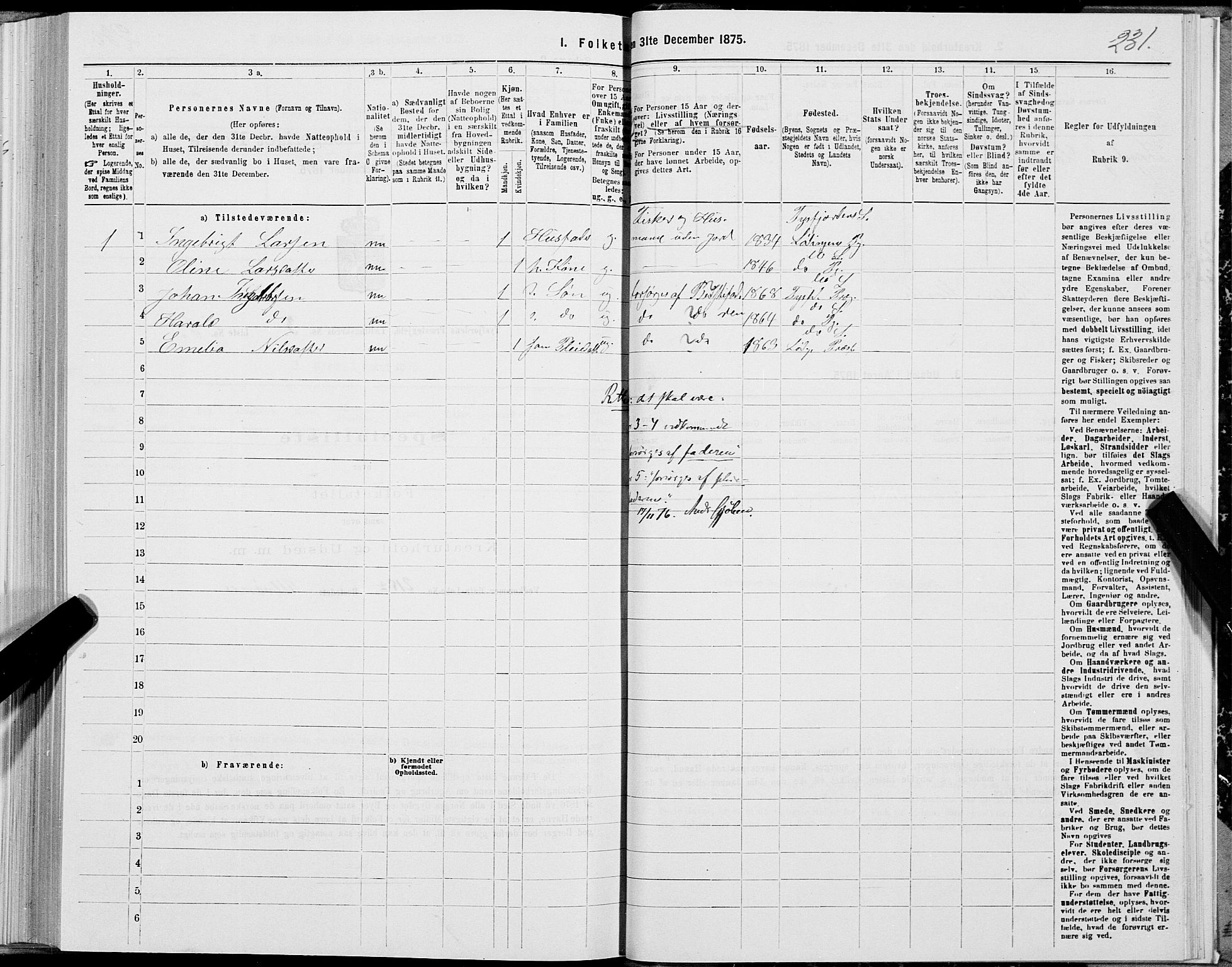 SAT, 1875 census for 1850P Tysfjord, 1875, p. 2231