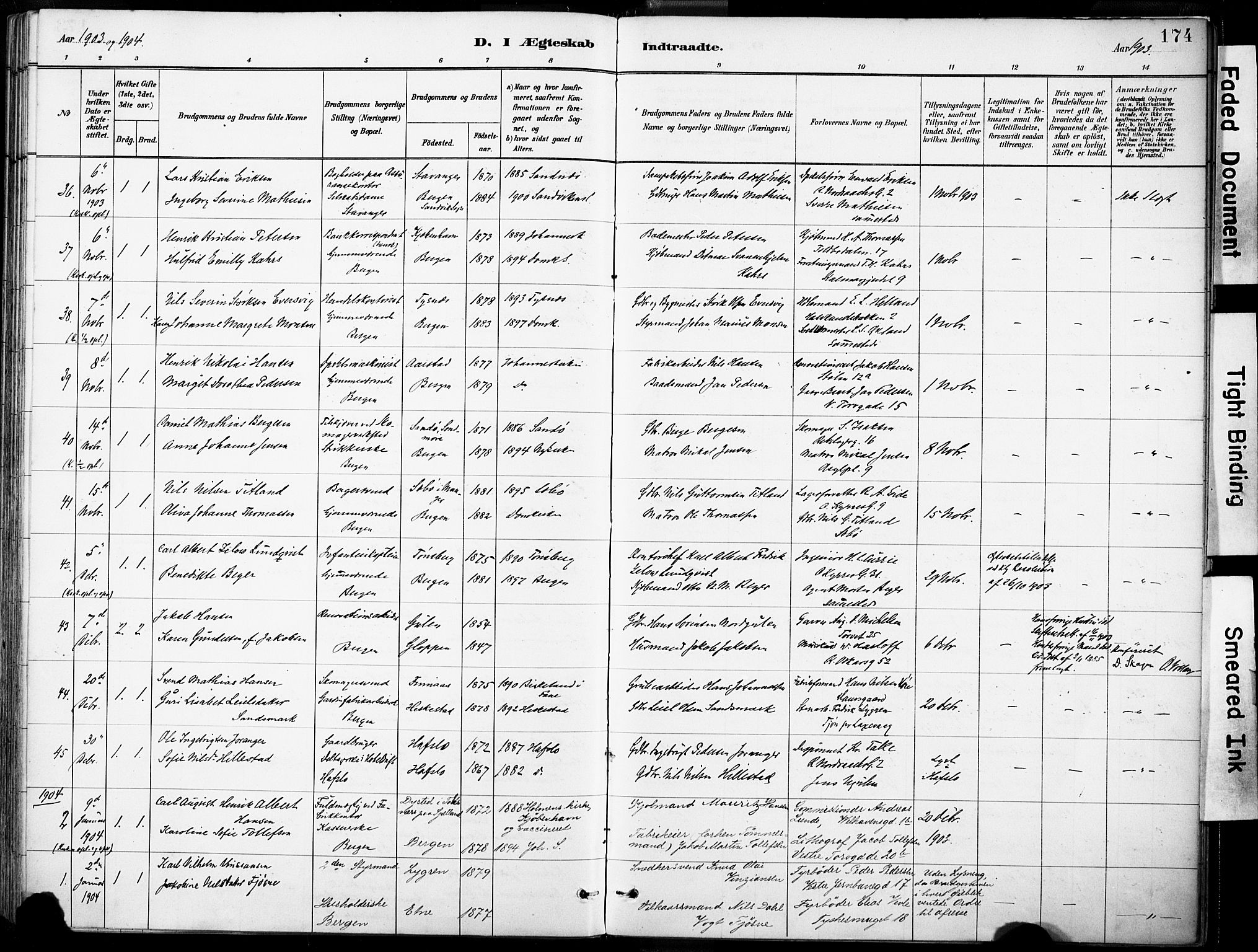 Domkirken sokneprestembete, SAB/A-74801/H/Haa/L0037: Parish register (official) no. D 4, 1880-1907, p. 174