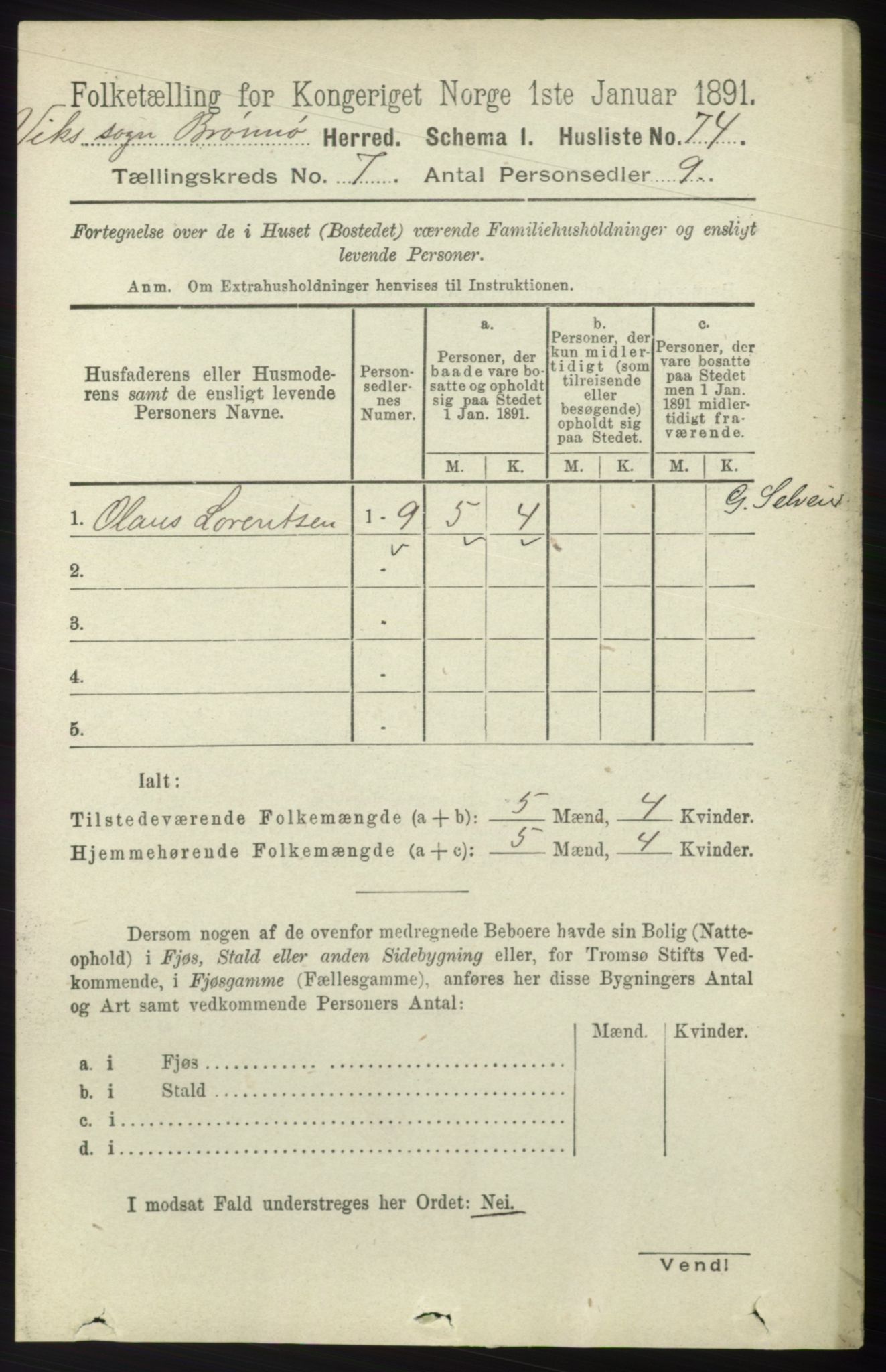 RA, 1891 census for 1814 Brønnøy, 1891, p. 3748