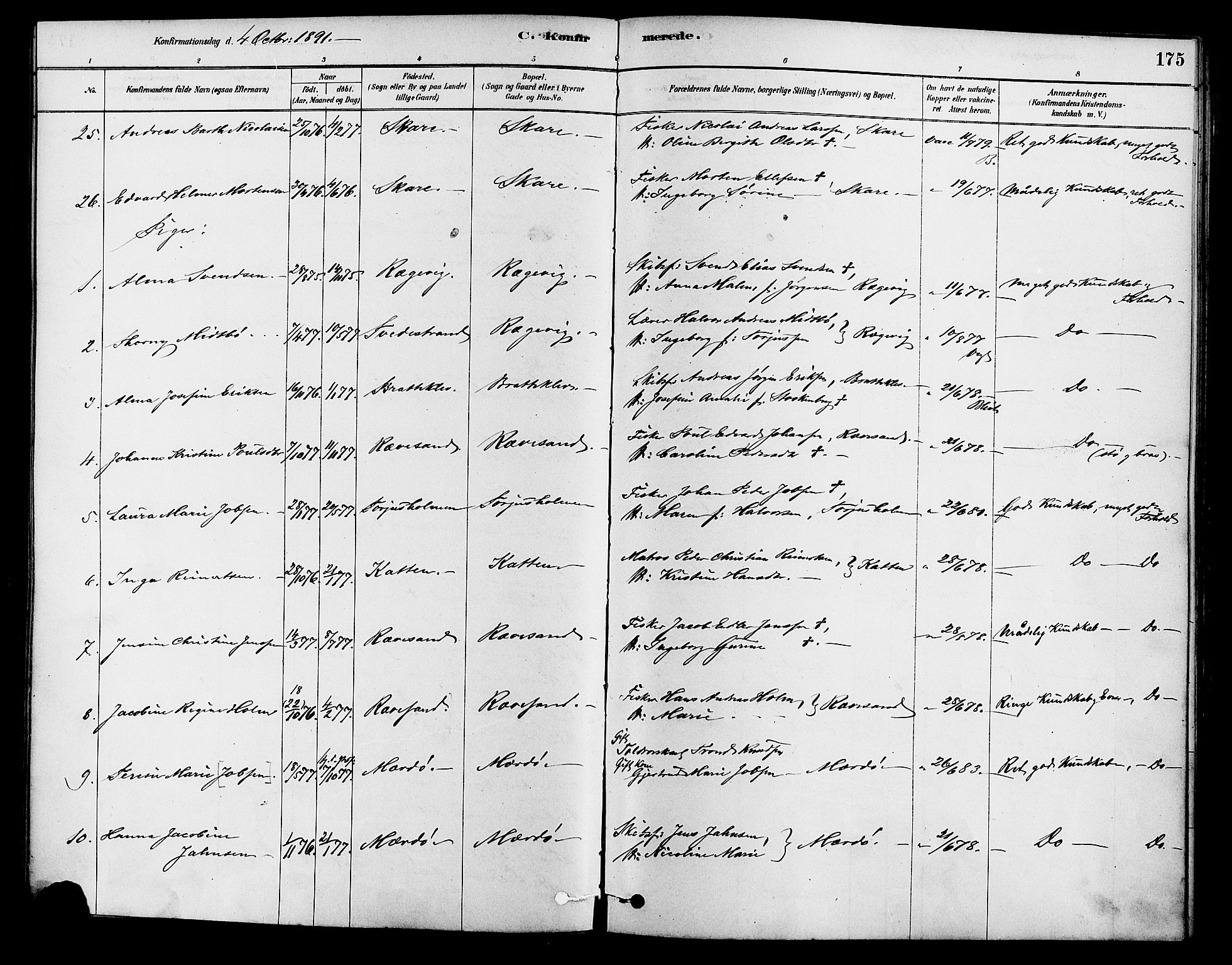 Tromøy sokneprestkontor, AV/SAK-1111-0041/F/Fa/L0009: Parish register (official) no. A 9, 1878-1896, p. 175