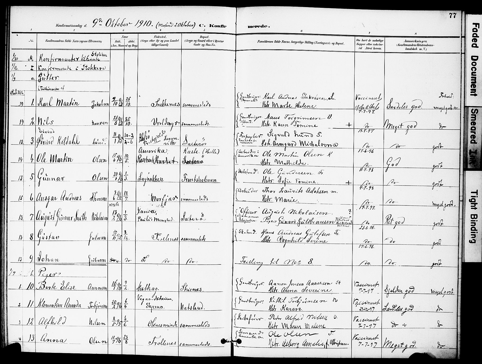 Austre Moland sokneprestkontor, SAK/1111-0001/F/Fa/Fab/L0002: Parish register (official) no. A 2, 1894-1919, p. 77