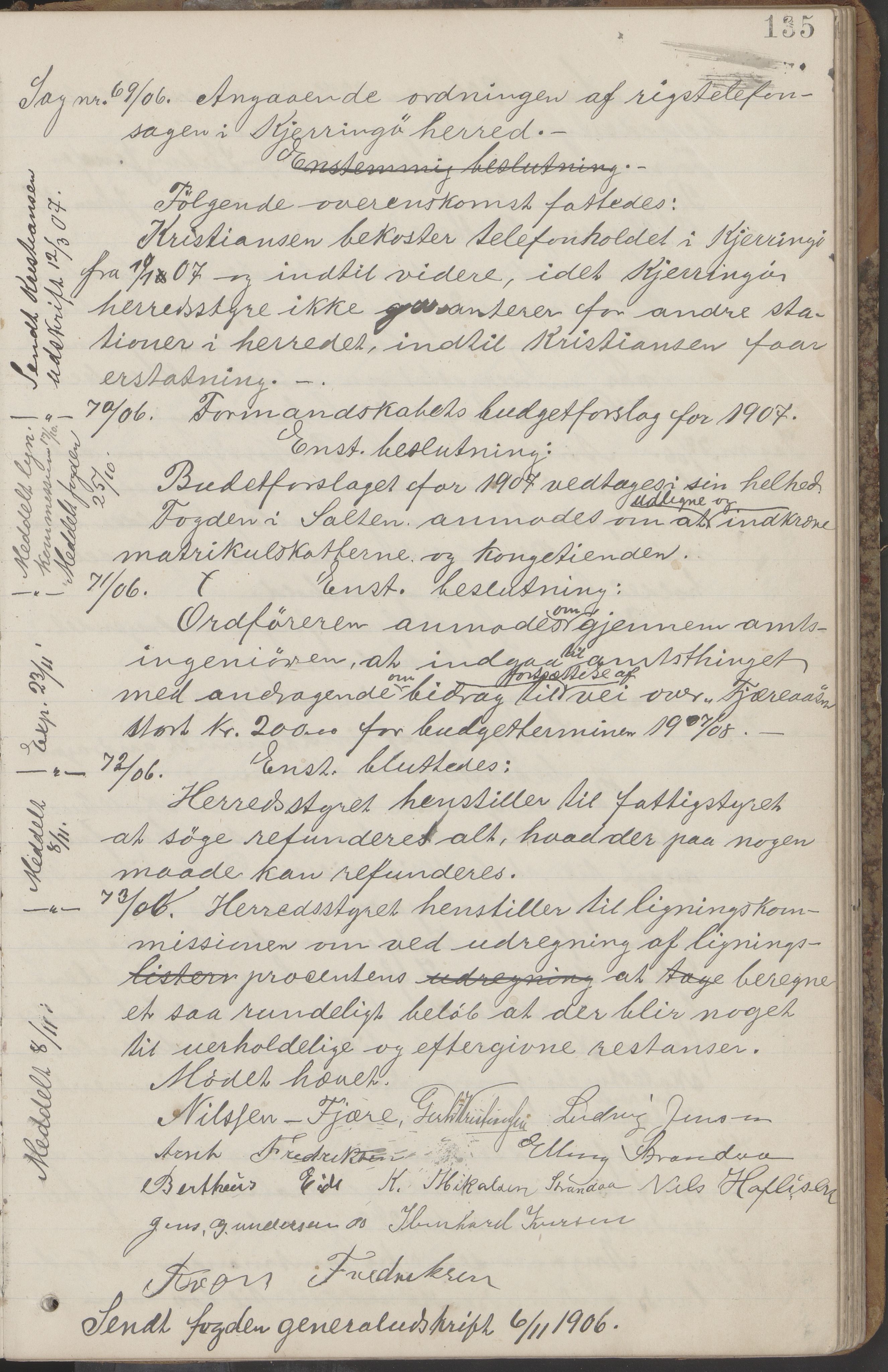 Kjerringøy kommune. Formannskapet, AIN/K-18441.150/A/Aa/L0002: Forhandlingsprotokoll Norfolden- Kjerringø formanskap, 1900-1911