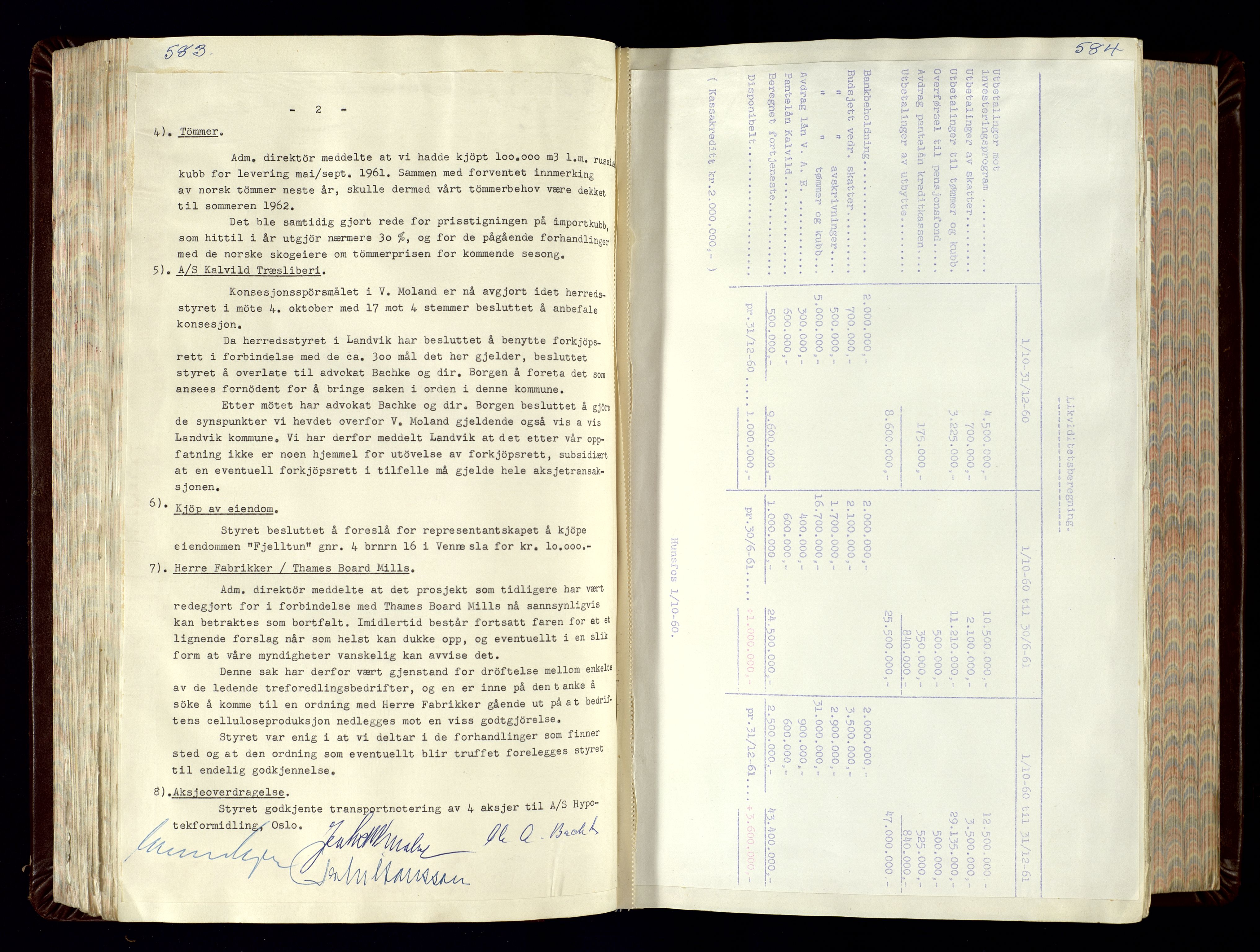 Hunsfos fabrikker, AV/SAK-D/1440/02/L0007: Referatprotokoll fra styremøter (møte nr 114-221), 1951-1964, p. 583-584