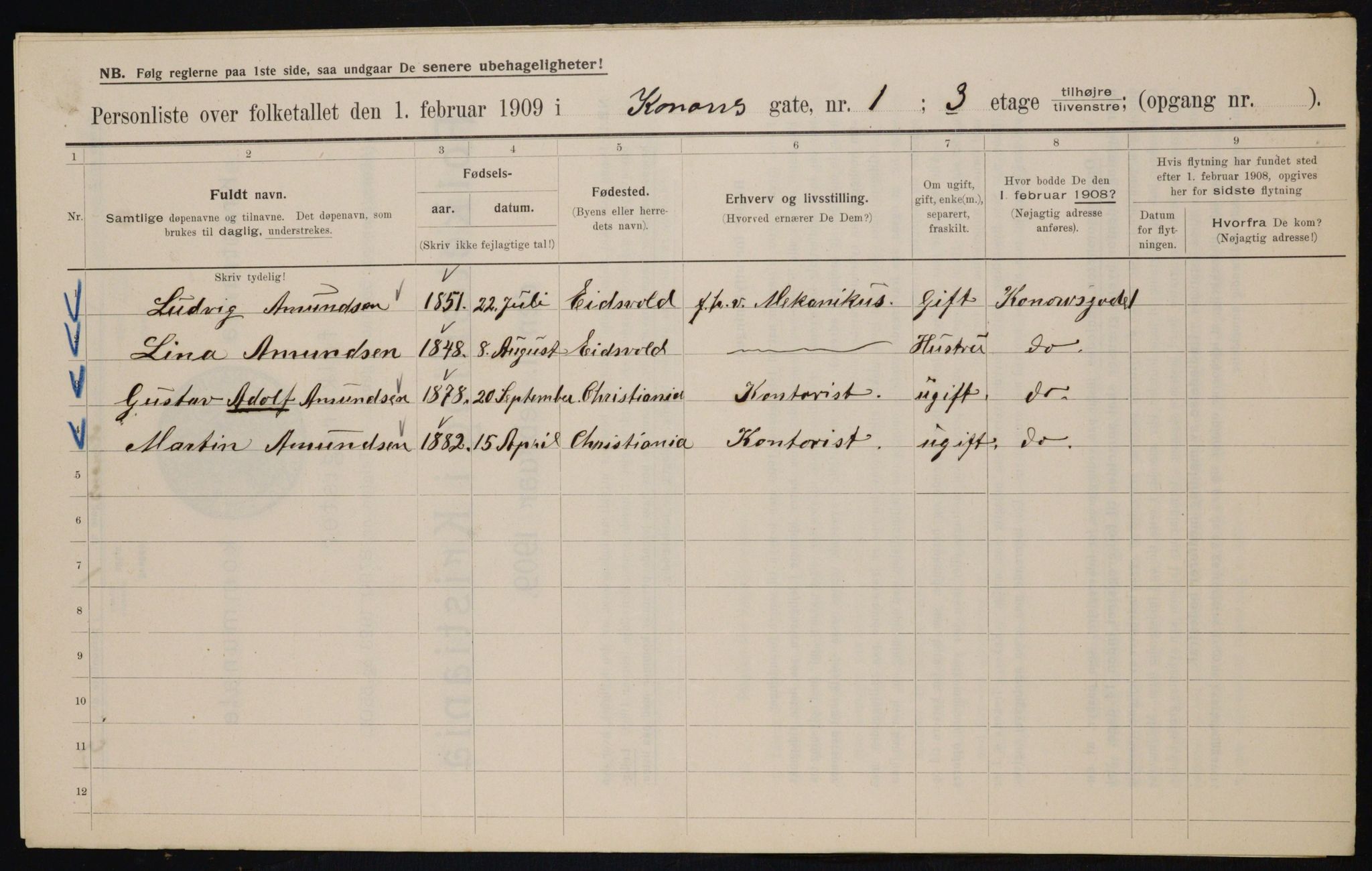 OBA, Municipal Census 1909 for Kristiania, 1909, p. 48669