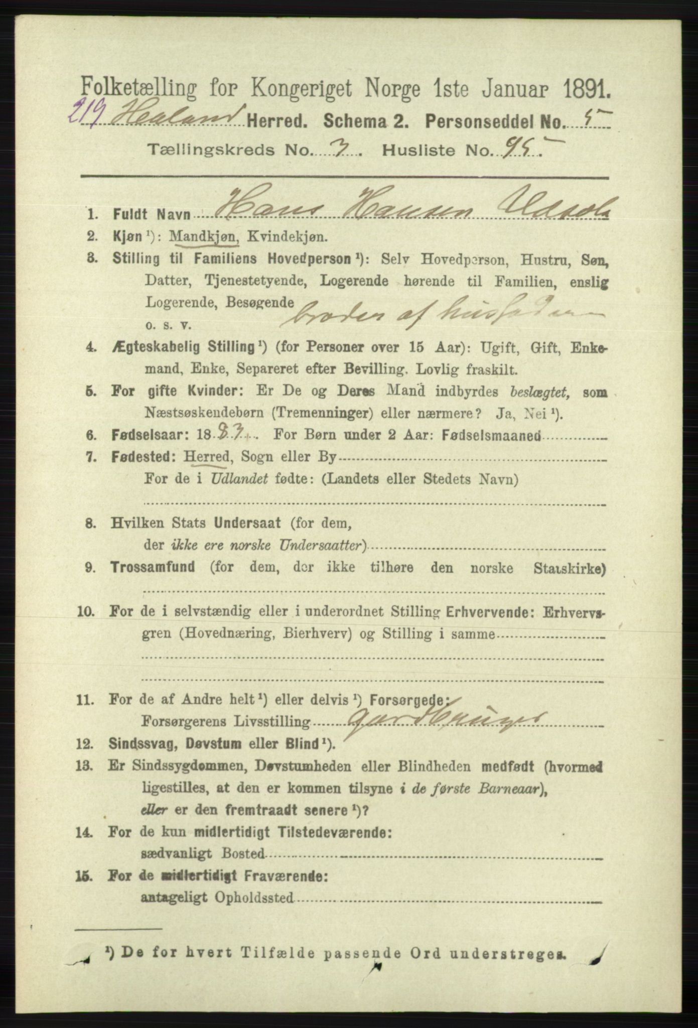 RA, 1891 census for 1124 Haaland, 1891, p. 2279