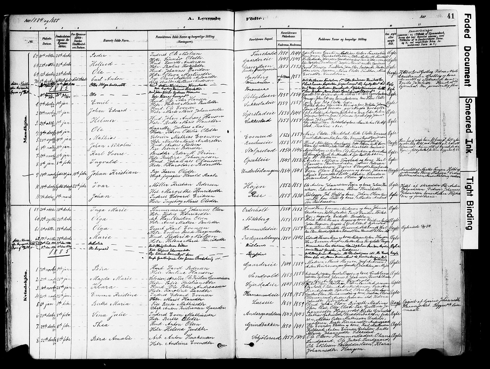 Østre Toten prestekontor, SAH/PREST-104/H/Ha/Haa/L0006: Parish register (official) no. 6 /1, 1878-1896, p. 41