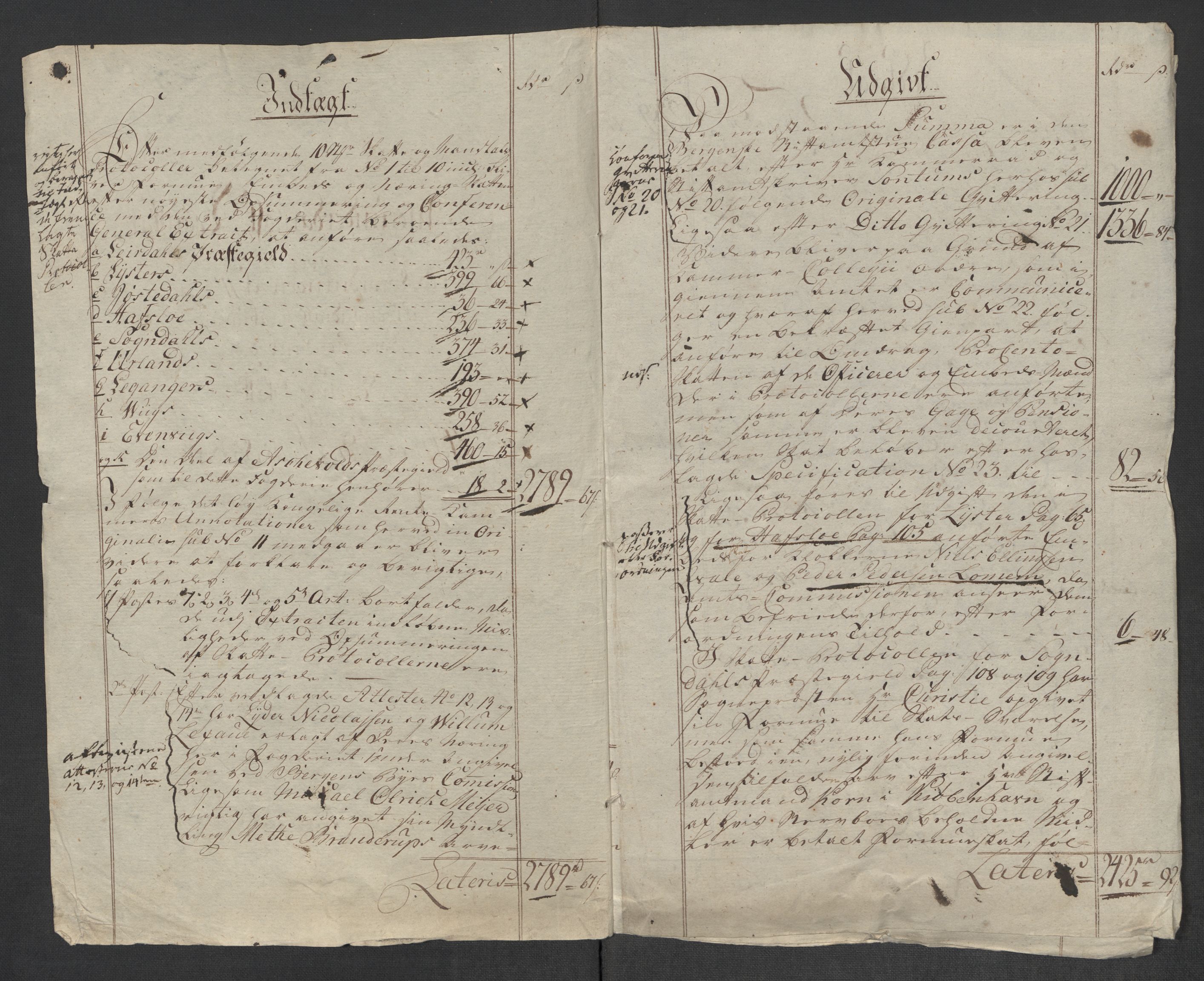 Rentekammeret inntil 1814, Reviderte regnskaper, Mindre regnskaper, AV/RA-EA-4068/Rf/Rfe/L0056:  Ytre og Indre Sogn fogderi, 1789, p. 5