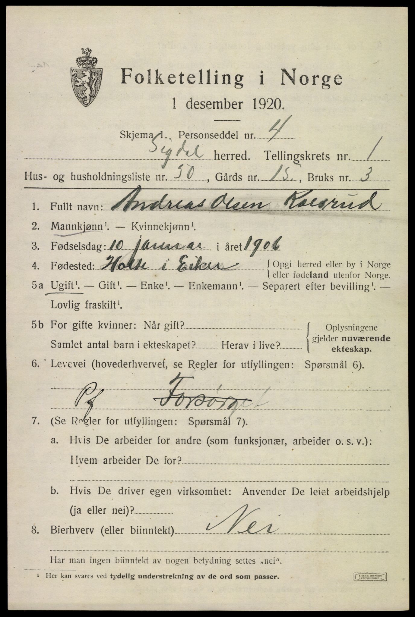 SAKO, 1920 census for Sigdal, 1920, p. 2014