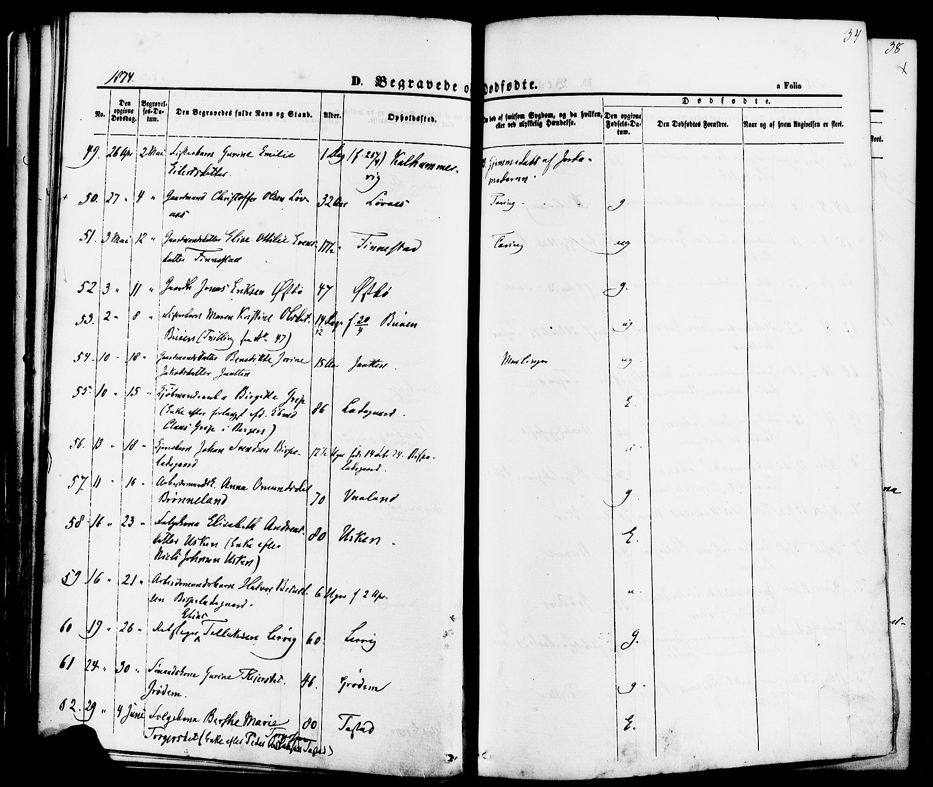 Hetland sokneprestkontor, AV/SAST-A-101826/30/30BA/L0006: Parish register (official) no. A 6, 1869-1884, p. 34