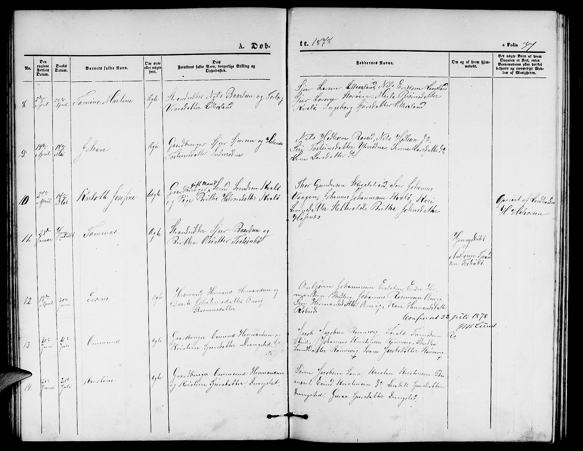 Vikedal sokneprestkontor, AV/SAST-A-101840/01/V: Parish register (copy) no. B 4, 1868-1890, p. 37