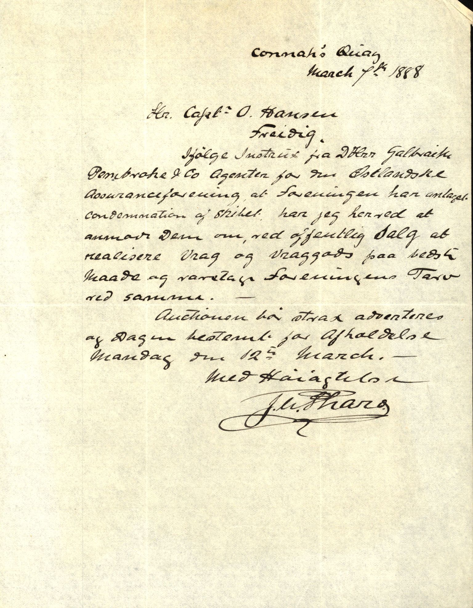 Pa 63 - Østlandske skibsassuranceforening, VEMU/A-1079/G/Ga/L0023/0002: Havaridokumenter / Flora, Frank, Freidig, Sophie, Wilhelmine, 1888, p. 65