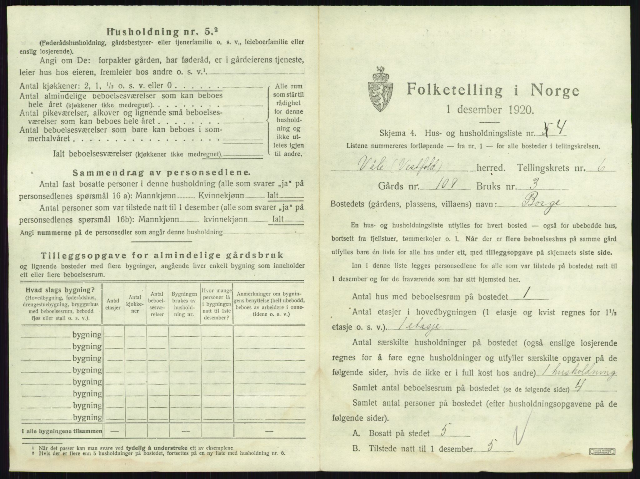 SAKO, 1920 census for Våle, 1920, p. 754