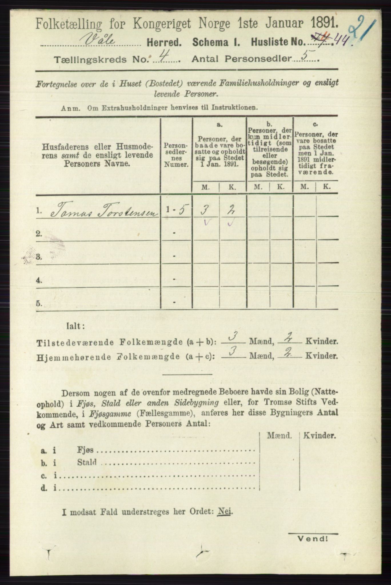 RA, 1891 census for 0716 Våle, 1891, p. 980