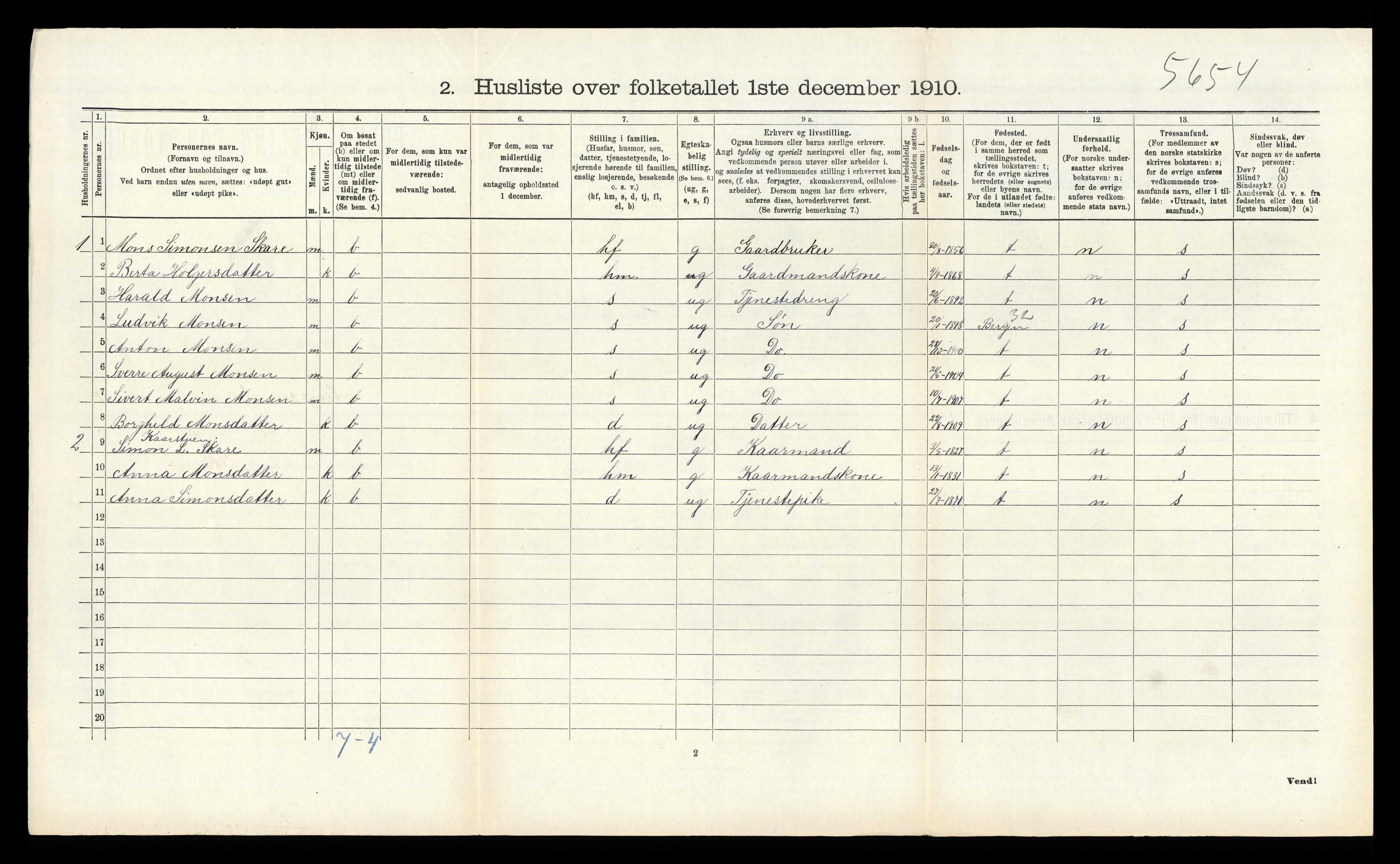 RA, 1910 census for Alversund, 1910, p. 831