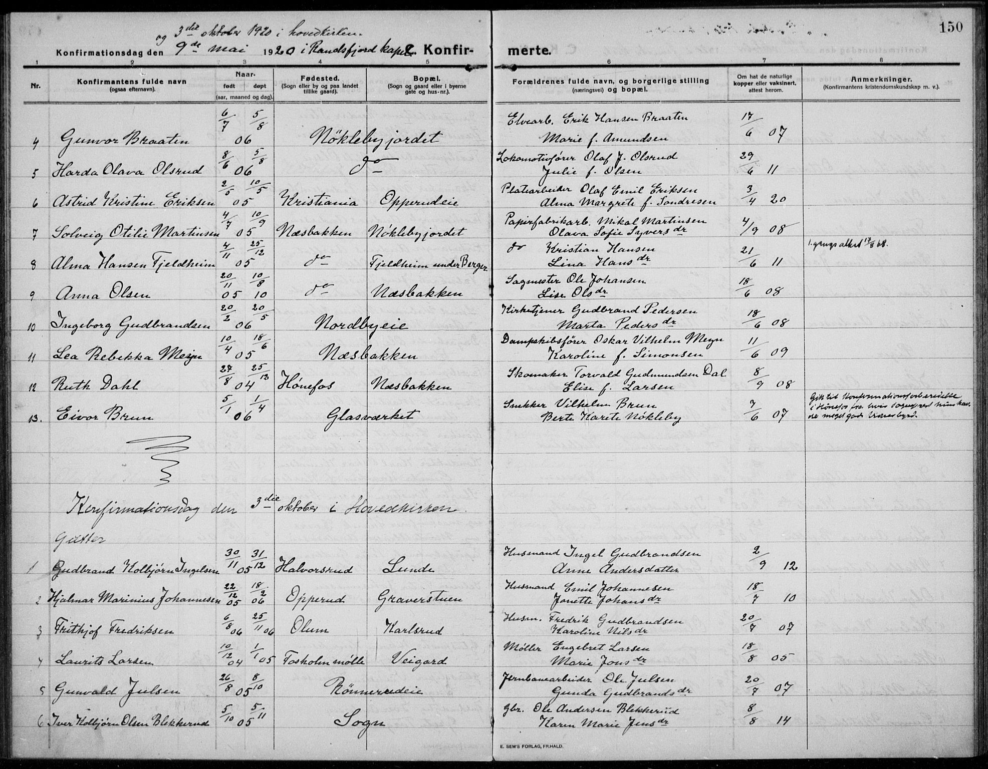 Jevnaker prestekontor, AV/SAH-PREST-116/H/Ha/Haa/L0012: Parish register (official) no. 12, 1914-1924, p. 150