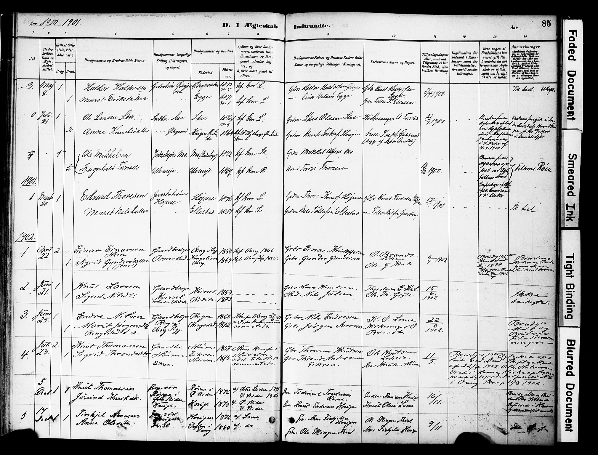 Vestre Slidre prestekontor, SAH/PREST-136/H/Ha/Haa/L0005: Parish register (official) no. 5, 1881-1912, p. 85