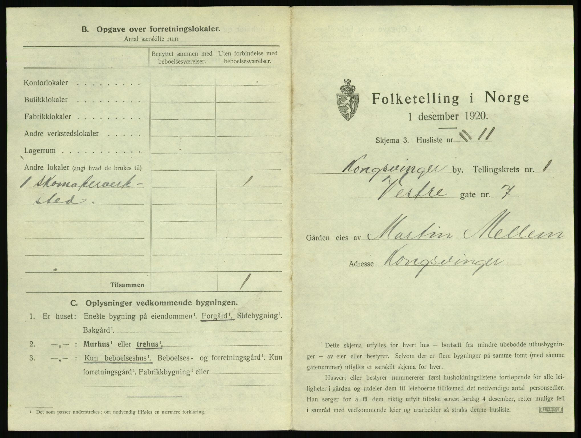 SAH, 1920 census for Kongsvinger, 1920, p. 39