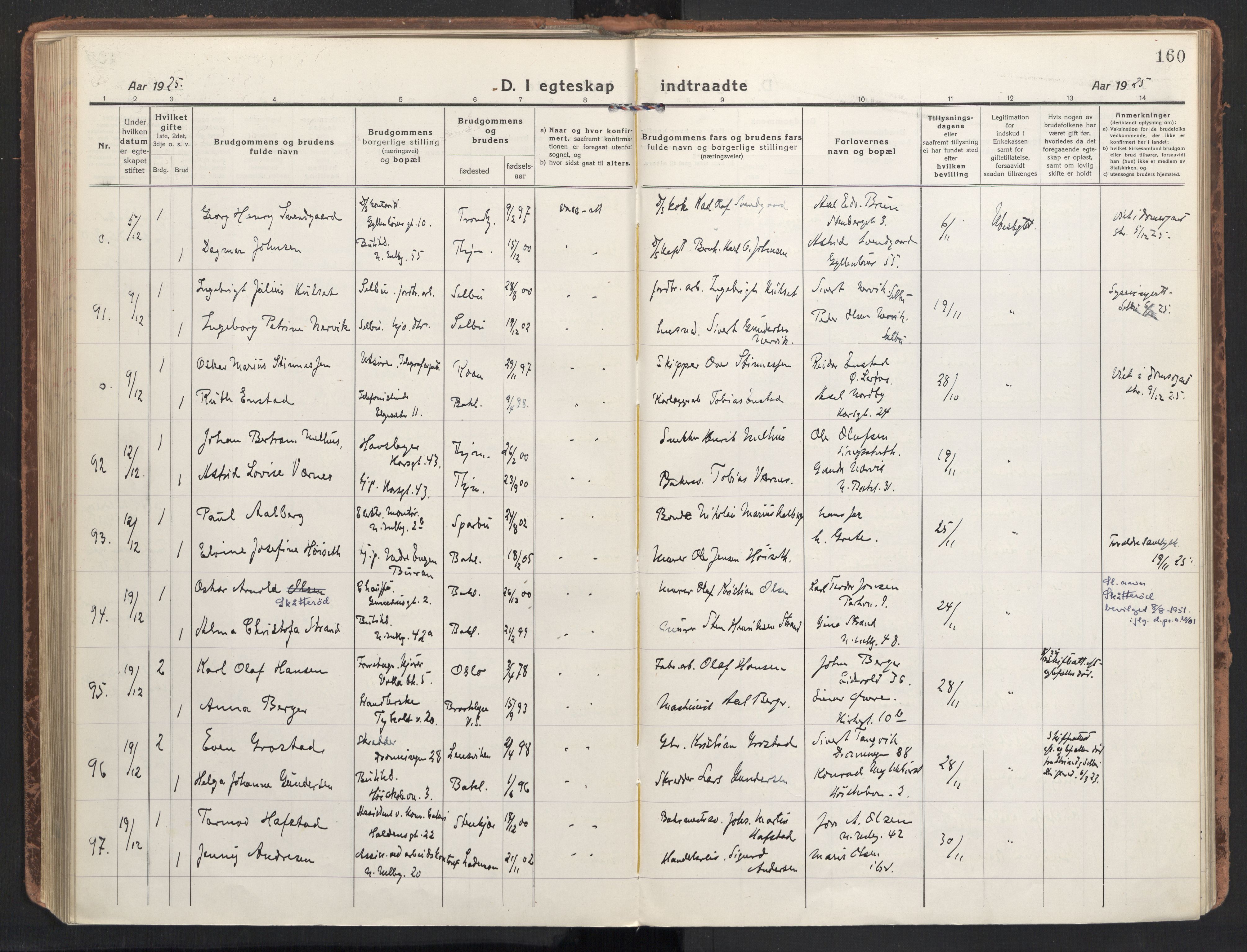 Ministerialprotokoller, klokkerbøker og fødselsregistre - Sør-Trøndelag, AV/SAT-A-1456/604/L0206: Parish register (official) no. 604A26, 1917-1931, p. 160