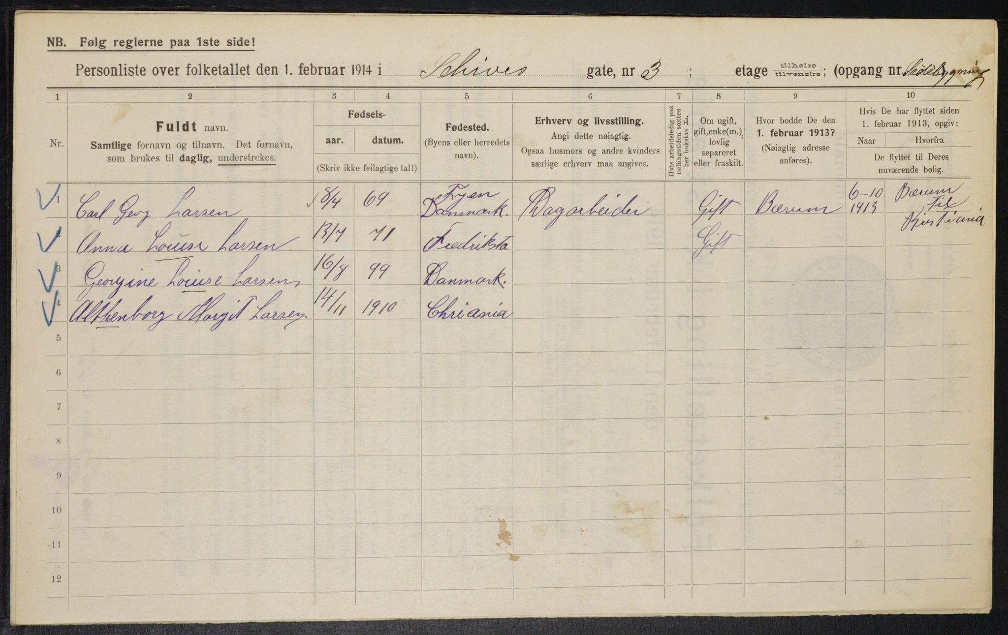 OBA, Municipal Census 1914 for Kristiania, 1914, p. 89382