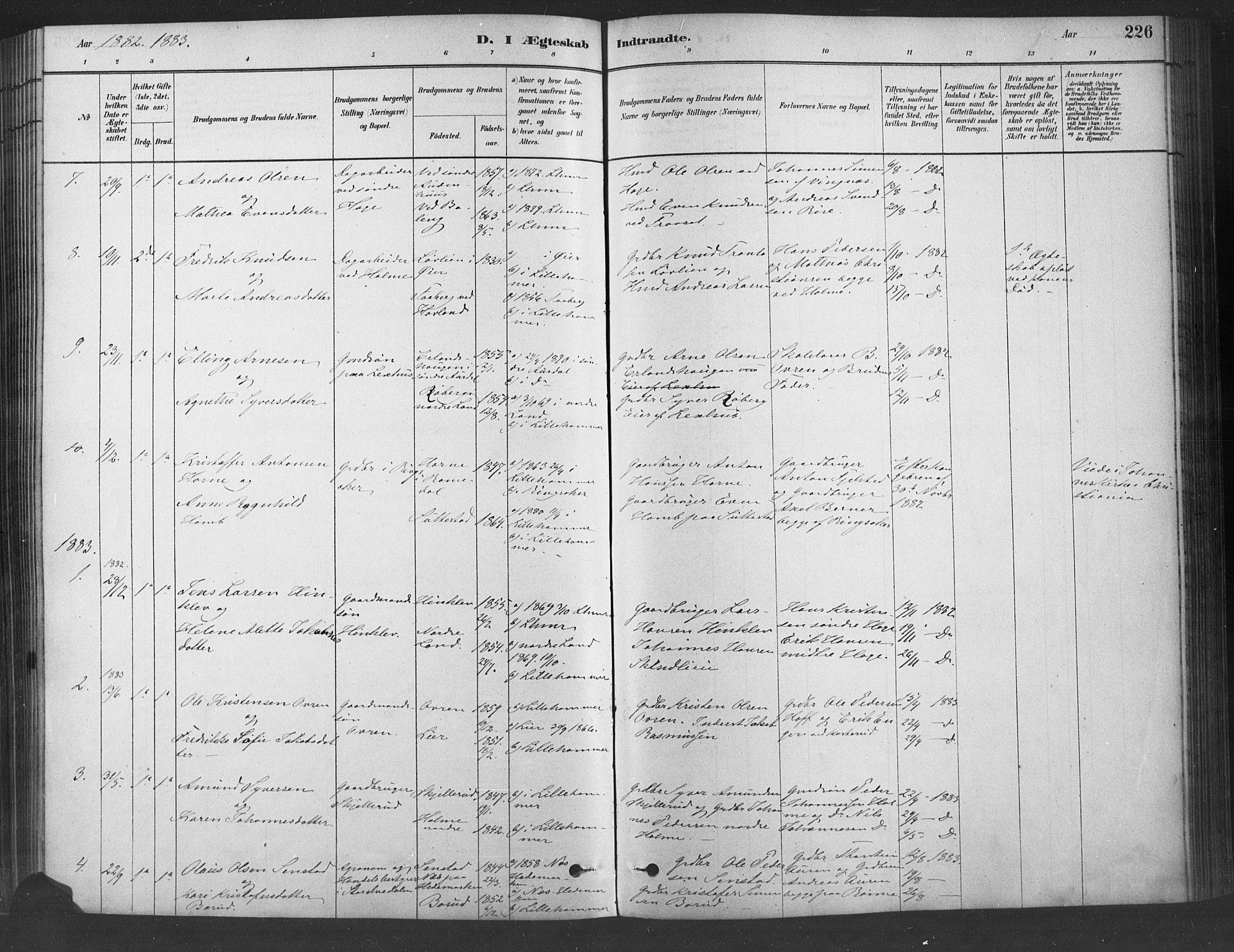 Fåberg prestekontor, SAH/PREST-086/H/Ha/Haa/L0009: Parish register (official) no. 9, 1879-1898, p. 226