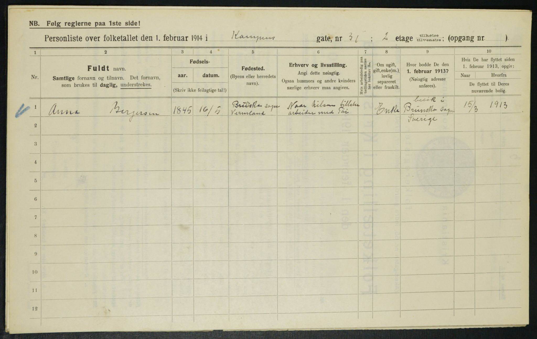 OBA, Municipal Census 1914 for Kristiania, 1914, p. 47906