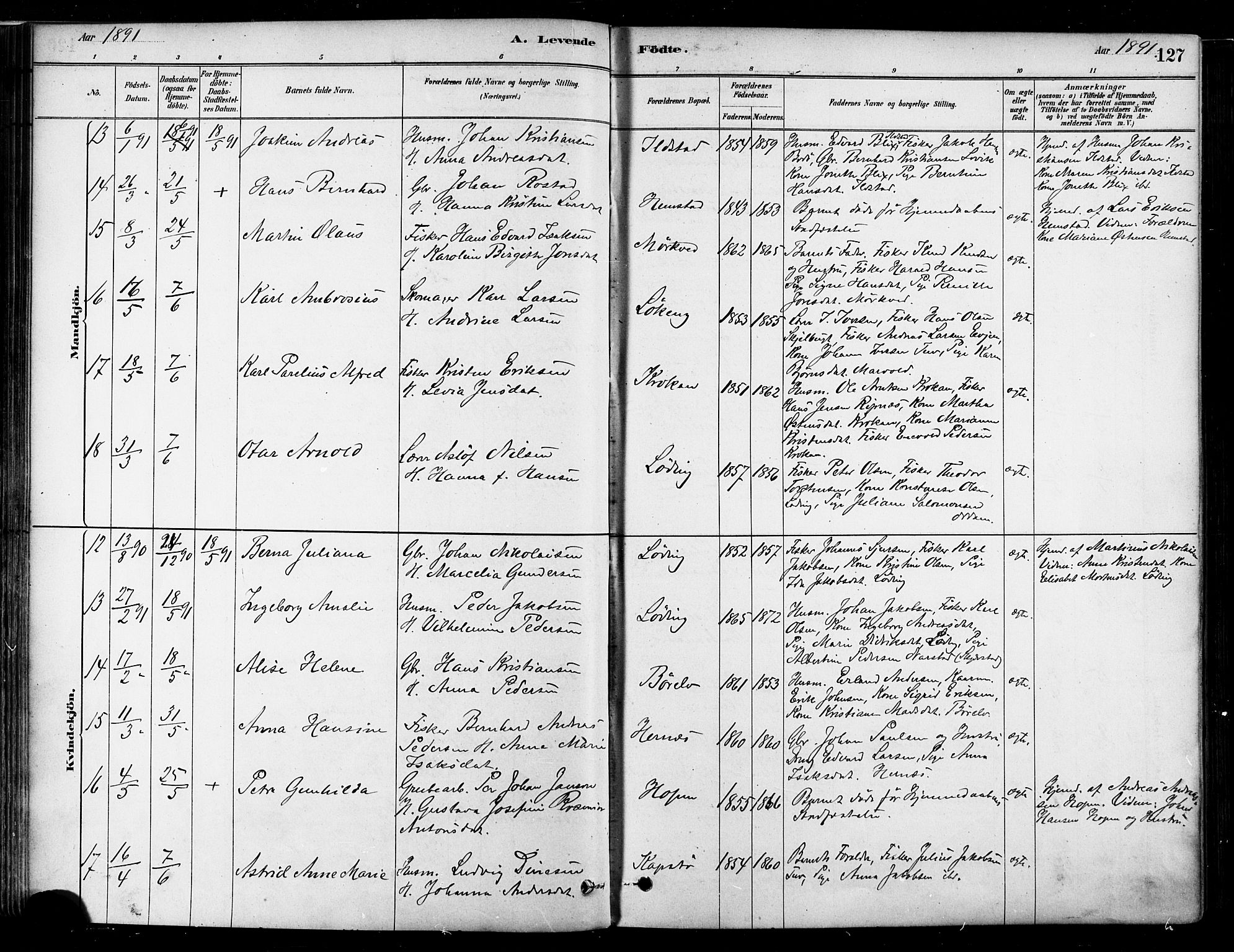 Ministerialprotokoller, klokkerbøker og fødselsregistre - Nordland, SAT/A-1459/802/L0054: Parish register (official) no. 802A01, 1879-1893, p. 127