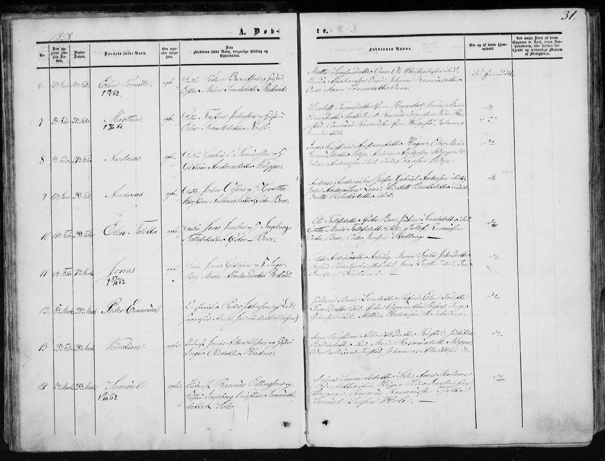 Klepp sokneprestkontor, AV/SAST-A-101803/001/3/30BA/L0005: Parish register (official) no. A 5, 1853-1870, p. 31