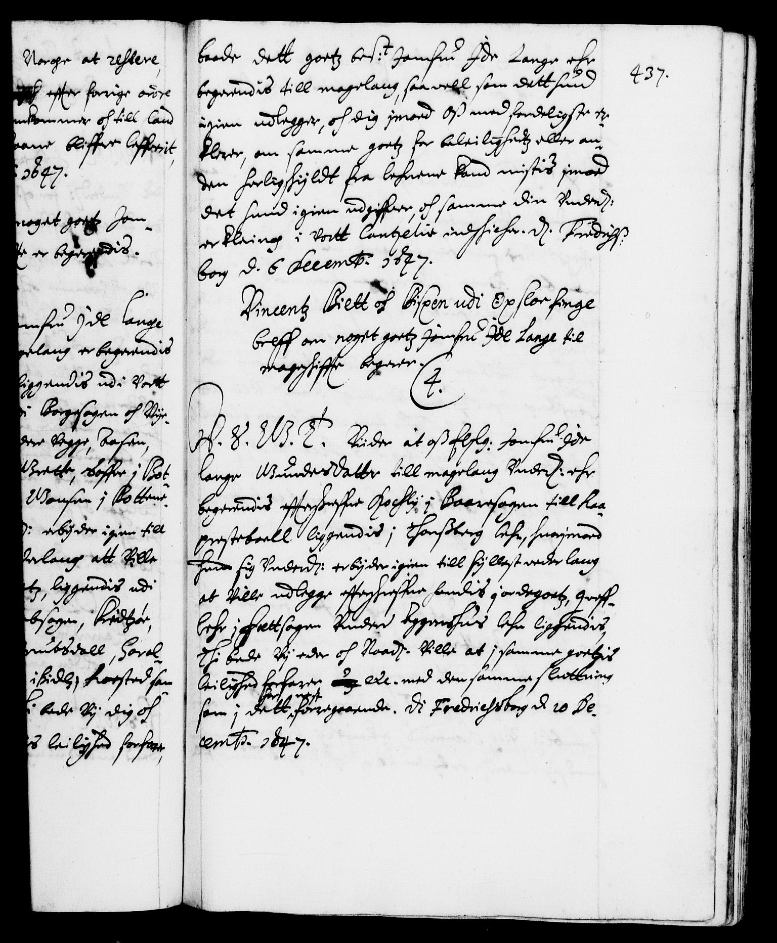 Danske Kanselli 1572-1799, AV/RA-EA-3023/F/Fc/Fca/Fcab/L0007: Norske tegnelser (mikrofilm), 1640-1648, p. 437a