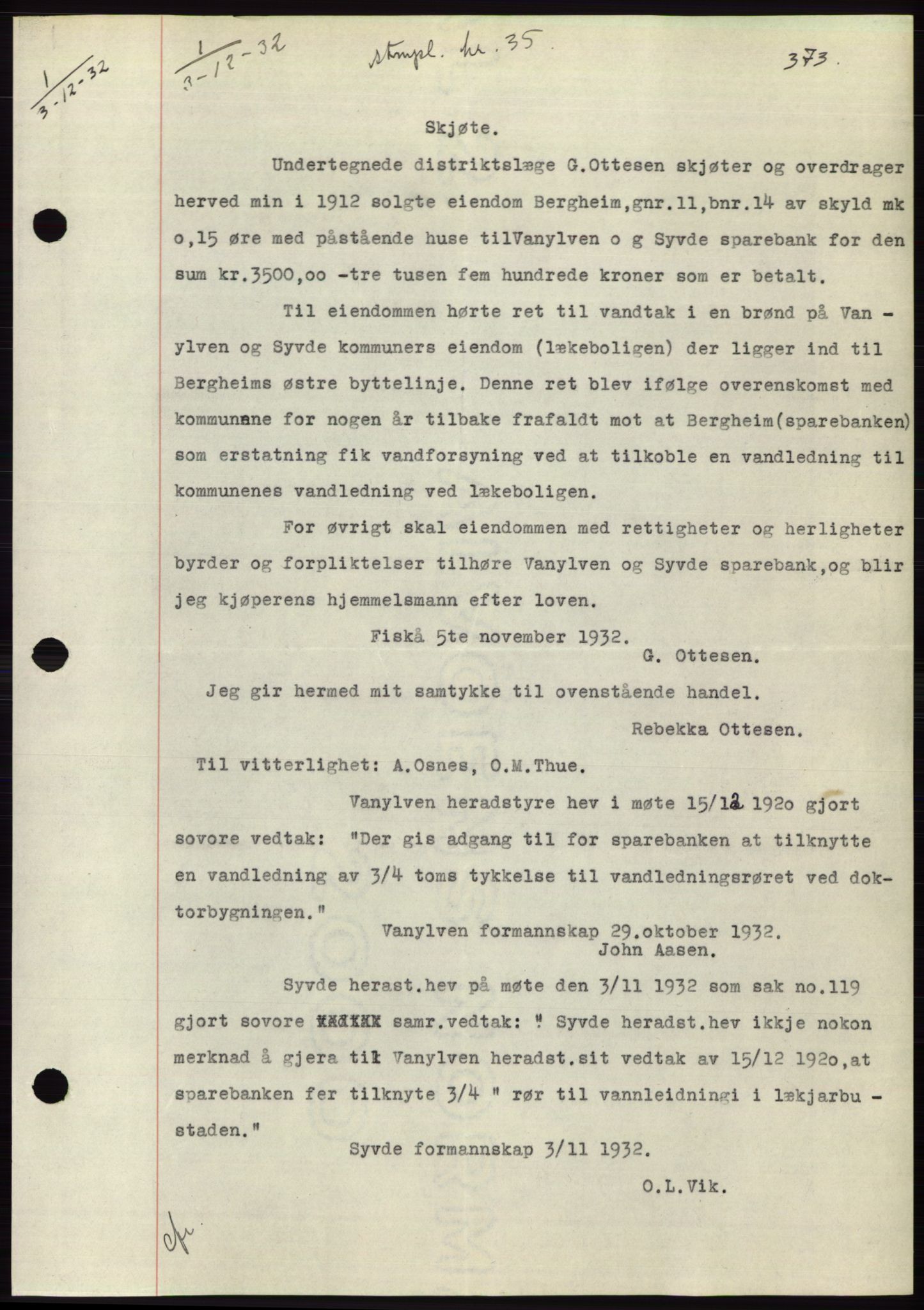 Søre Sunnmøre sorenskriveri, AV/SAT-A-4122/1/2/2C/L0054: Mortgage book no. 48, 1932-1933, Deed date: 03.12.1932