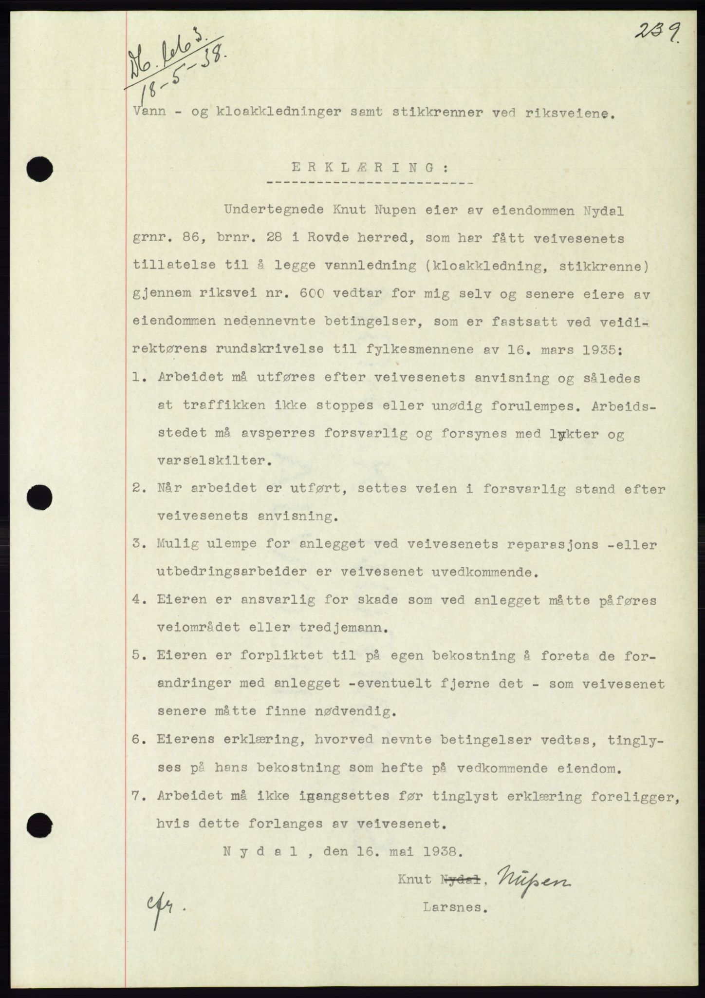 Søre Sunnmøre sorenskriveri, AV/SAT-A-4122/1/2/2C/L0065: Mortgage book no. 59, 1938-1938, Diary no: : 663/1938