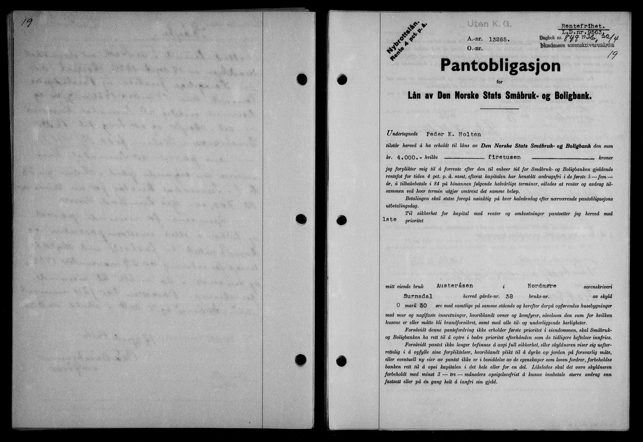 Nordmøre sorenskriveri, AV/SAT-A-4132/1/2/2Ca/L0088: Mortgage book no. 78, 1936-1936, Diary no: : 849/1936