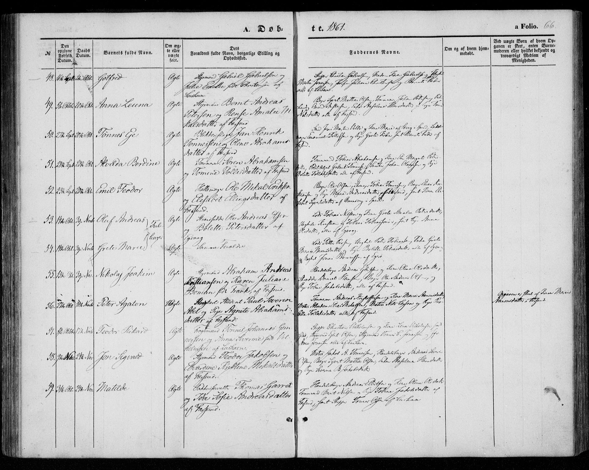 Farsund sokneprestkontor, AV/SAK-1111-0009/F/Fa/L0004: Parish register (official) no. A 4, 1847-1863, p. 66