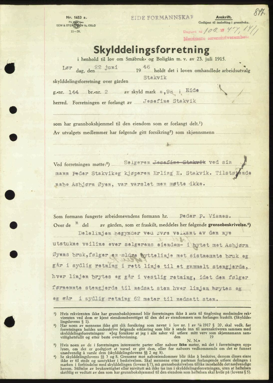 Nordmøre sorenskriveri, AV/SAT-A-4132/1/2/2Ca: Mortgage book no. A103, 1946-1947, Diary no: : 102/1947