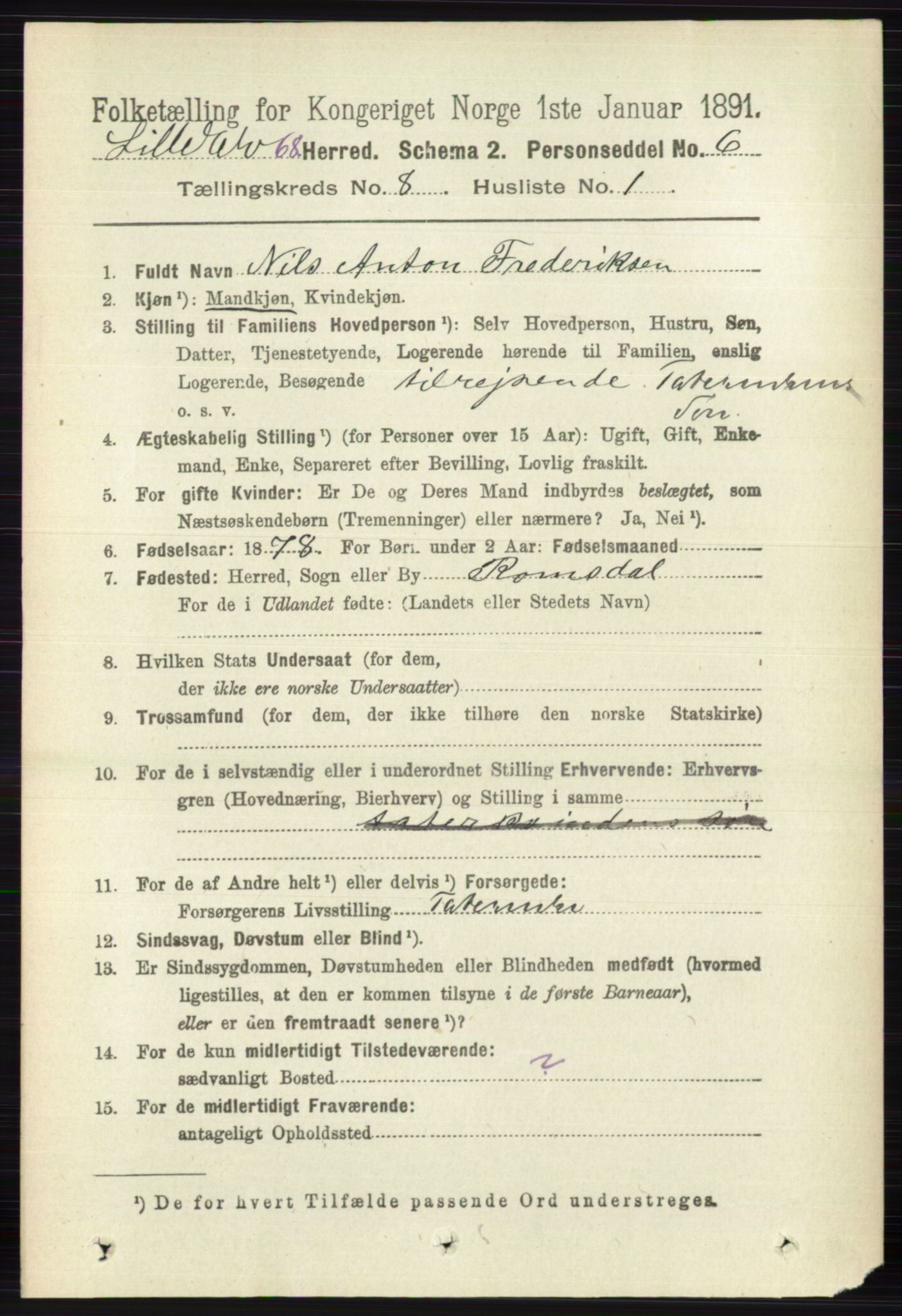 RA, 1891 census for 0438 Lille Elvedalen, 1891, p. 2473