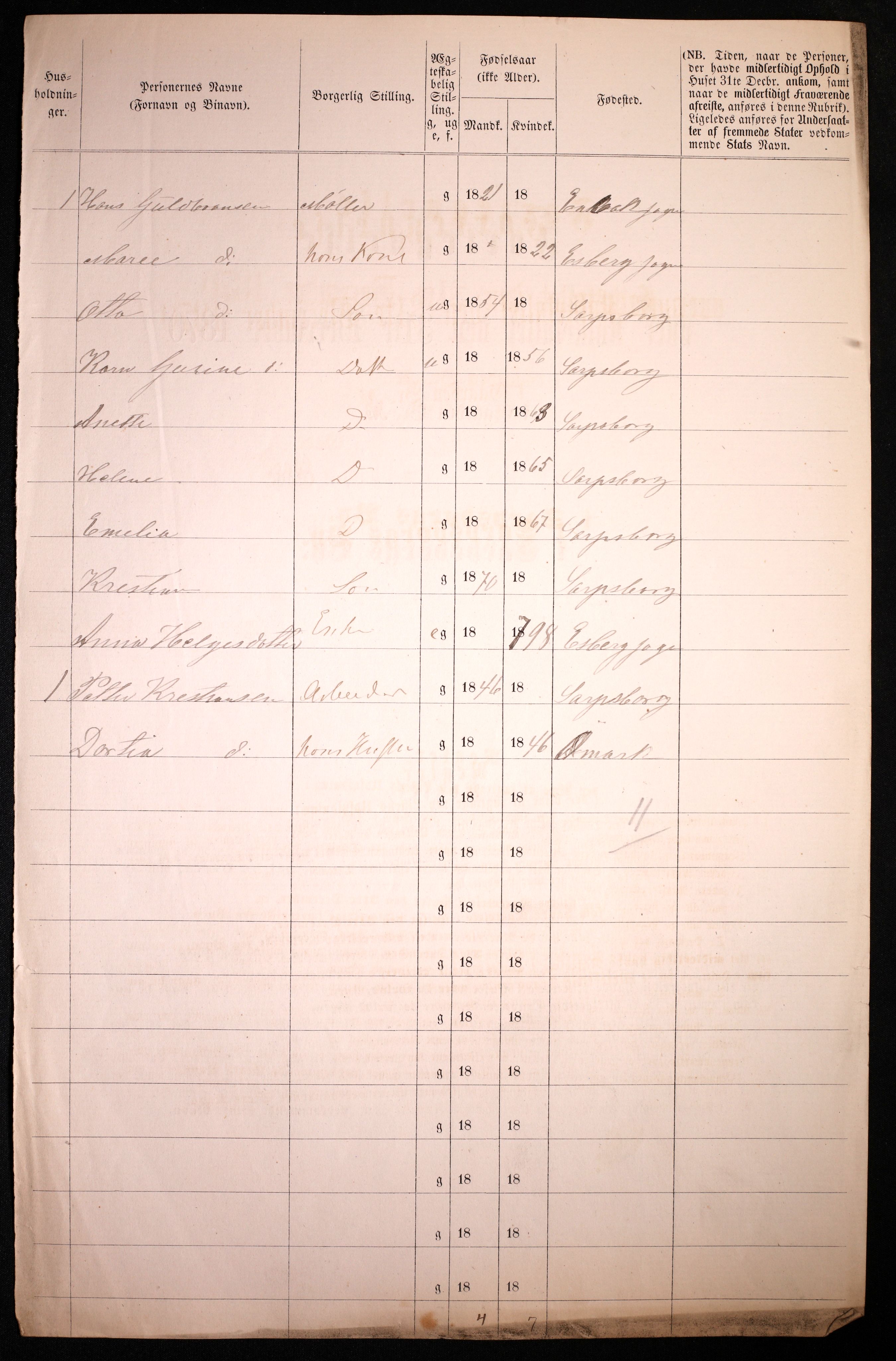 RA, 1870 census for 0102 Sarpsborg, 1870, p. 366