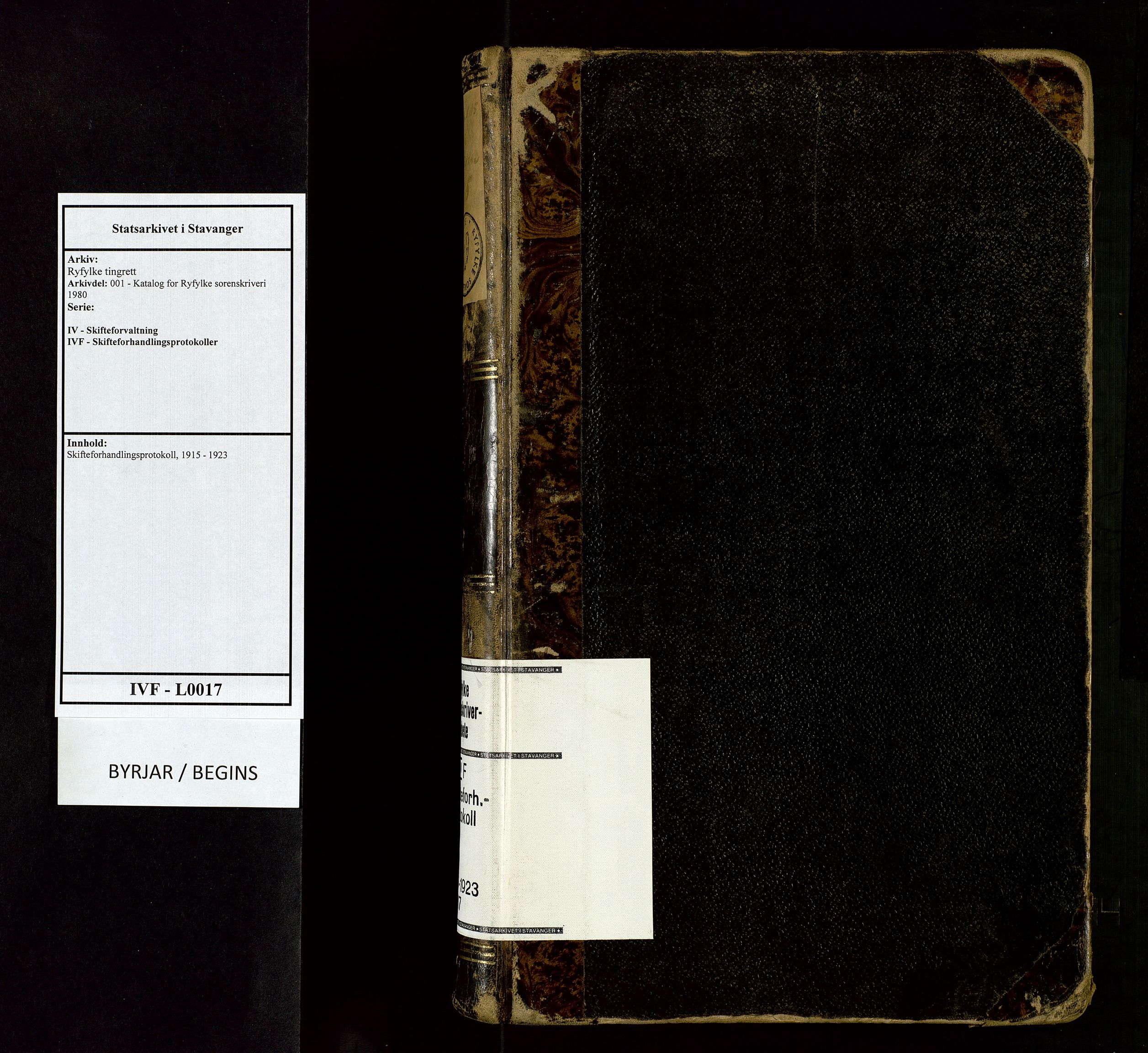 Ryfylke tingrett, AV/SAST-A-100055/001/IV/IVF/L0017: Skifteforhandlingsprotokoll, 1915-1923